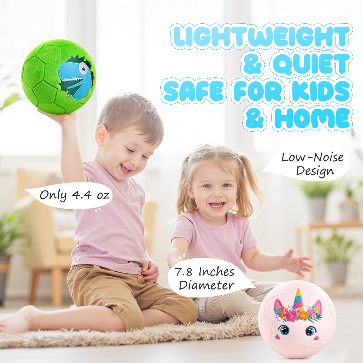 Soft Ball for Toddlers & Babies - Small, Safe & Easy-to-Grip Kickball, Dinosaur & Unicorn Design Soccer Ball - Great First Birthday Gift for Boys & Girls, Plush Indoor Soccer Toy for Ages 1-3 3-8