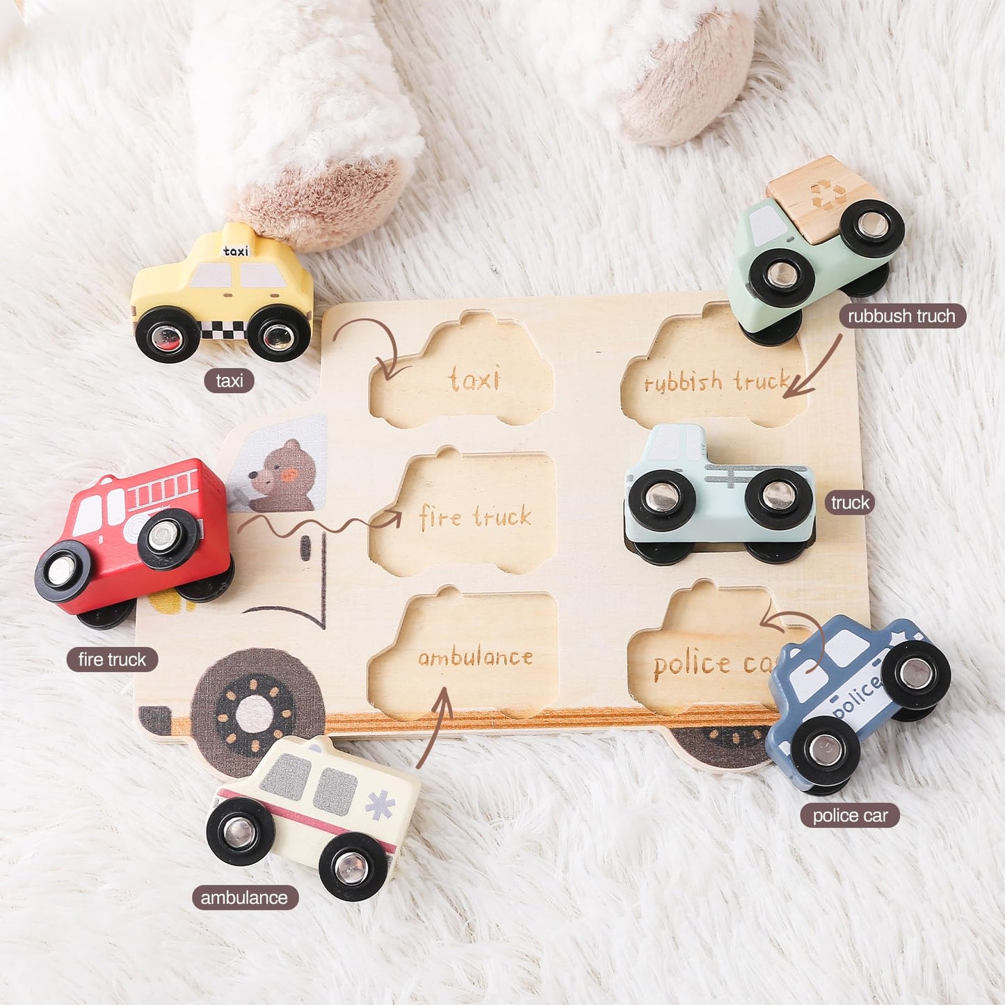 Wooden Cars Vehicle Set for Toddlers 1-3 Cars Toy for Toddlers Montessori Toys for 1+ Year Old Educational 1st Birthday Gifts