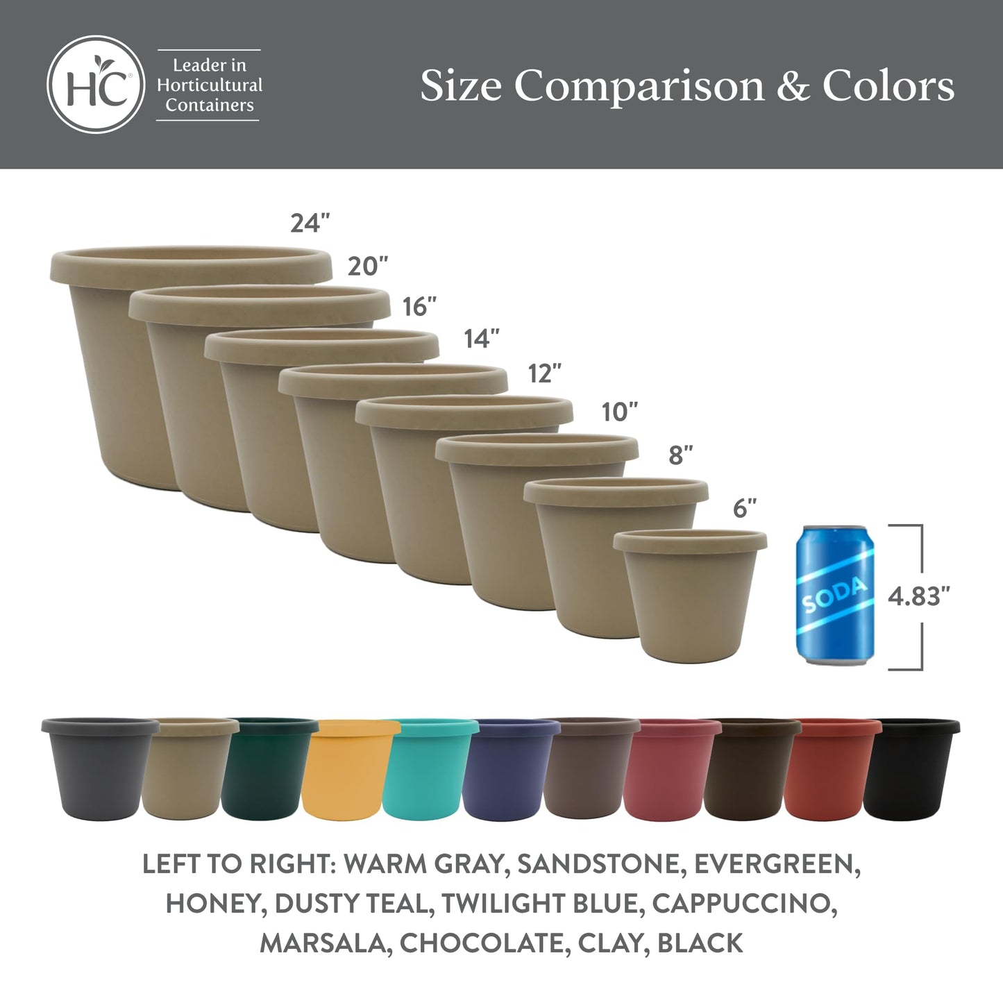 The HC Companies Prima Round Plastic Plant Pot w/Rolled Rim - Lightweight & UV Resistant Flower Pot for Herbs & More - Outdoor & Indoor Plant Pots w/Drainage (6 inch, Evergreen, Pack of 1)