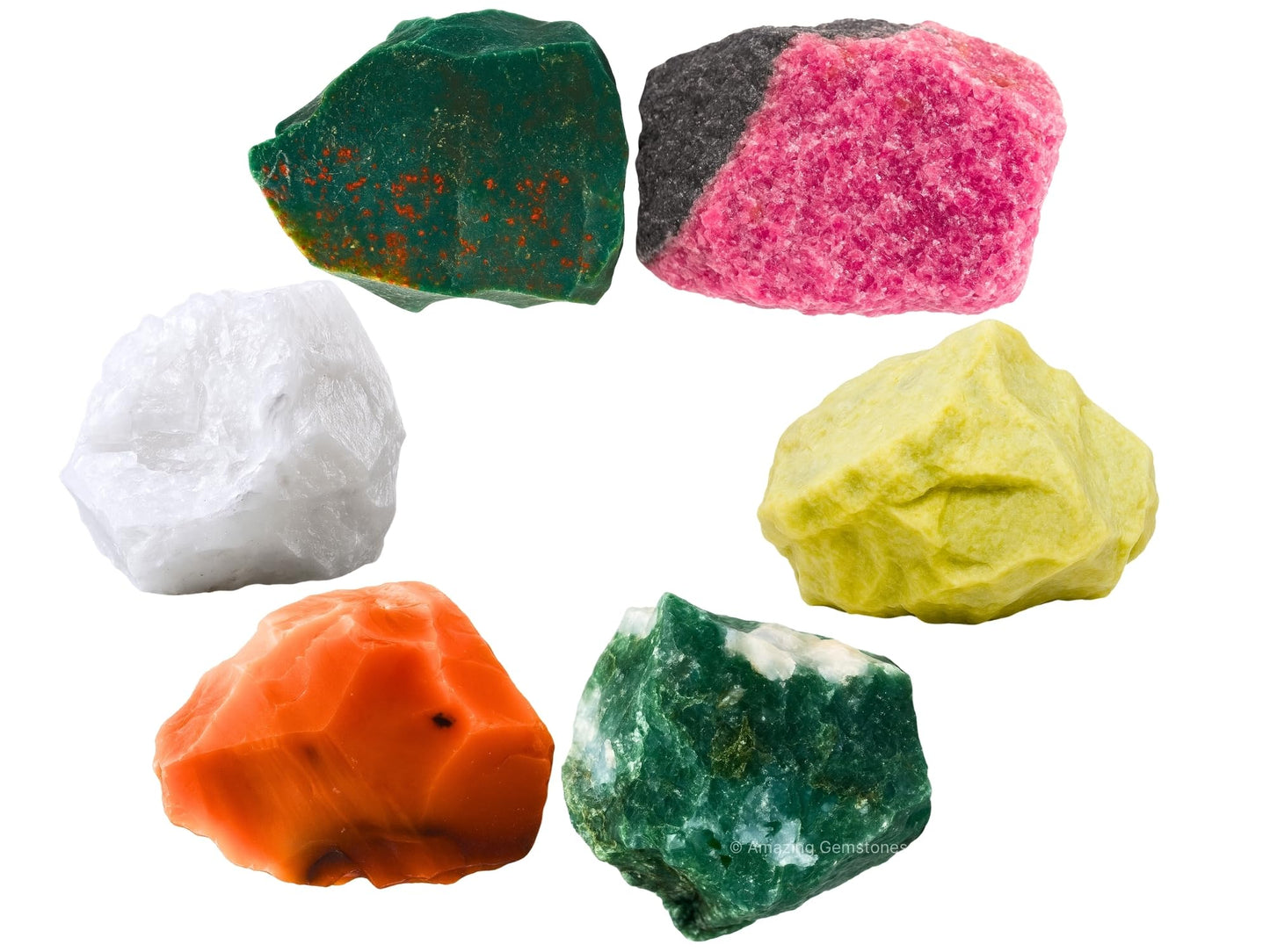 Amazing Gemstone Crystal for Immunity Manifestation, Set of 6 Blood Stone, Rhodonite, Serpentine, Snow Quartz, Carnelian and Moss Agate Healing Crystals and Stones
