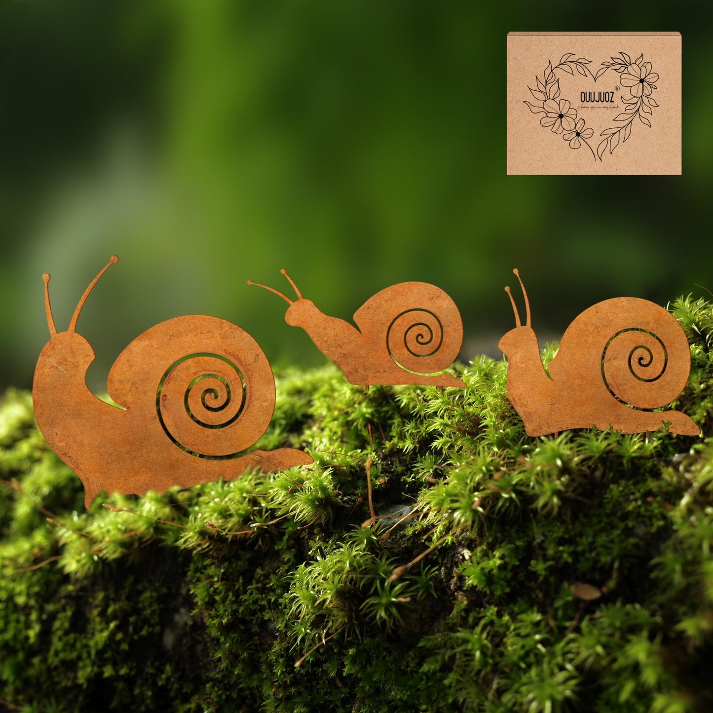 OUUJUOZ 3pcs Metal Yard Art,Snail Garden Decor, Outside Lawn Ornaments Porch Backyard Sculpture, Patio Lawn Garden Yard Decorations