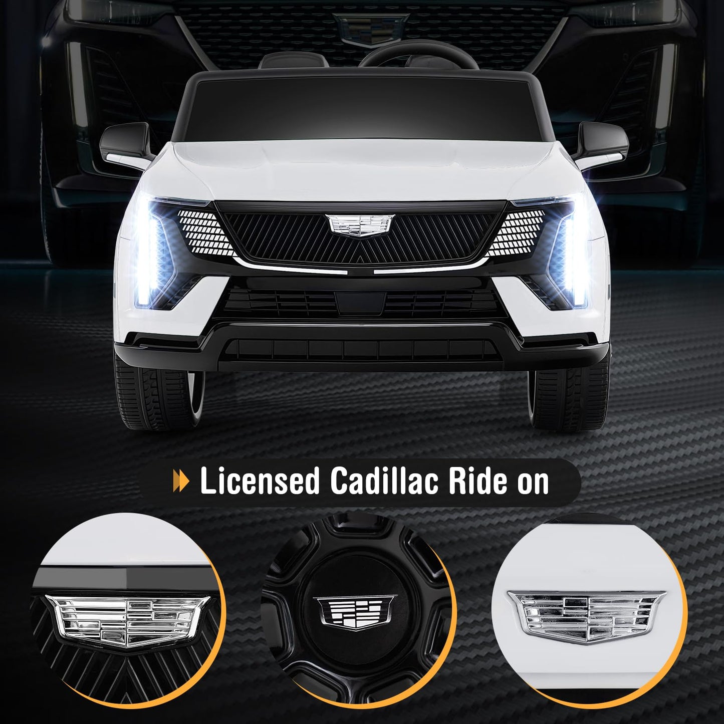 Costzon 2 Seater Ride on Truck, 24V Licensed Cadillac Kids Car Electric Vehicles w/Remote Control, 3 Speeds, LED Lights, Horn, Music, Story & 4-Wheel Spring Suspension, Ride on Car Toy for 3+ (White)