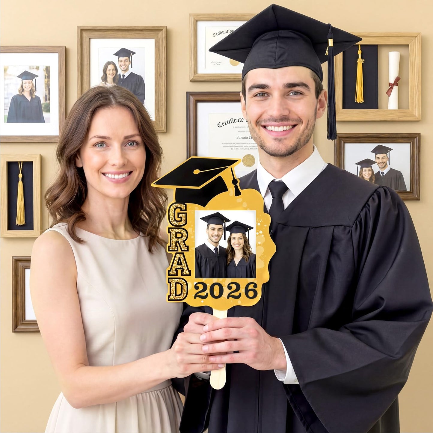 Lemosae 12 Pcs Graduation DIY Paper Fans Handheld Set Grad Face Fans with Number Alphabet Stickers Class of 2026 Grad Photo Props for Graduates Gifts Graduation Party Souvenirs Supplies