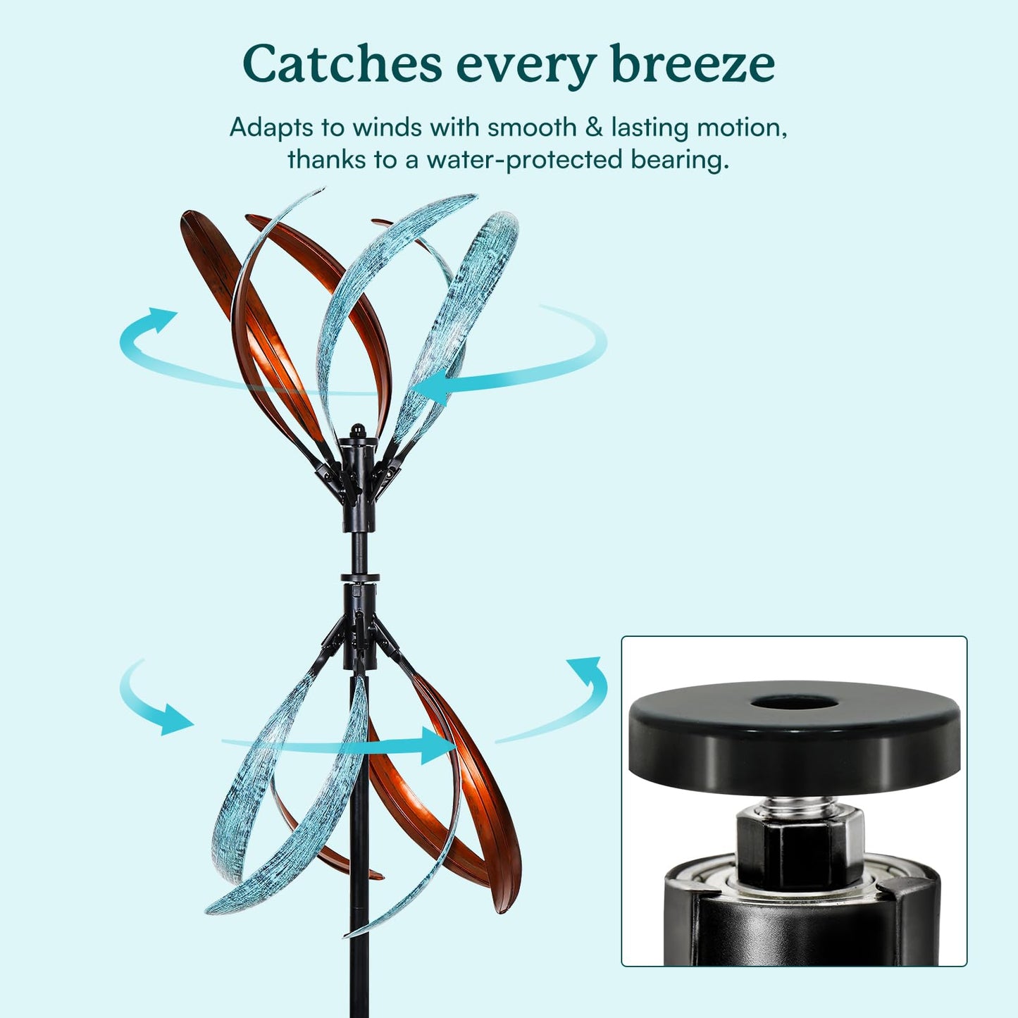 Cyan Oasis Wind Spinners Outdoor – Metal Large Wind Spinner with Stake for Yard and Garden, Garden Wind Sculptures & Spinners, Ideal Gift for Family (13'' W x 70.5'' H)