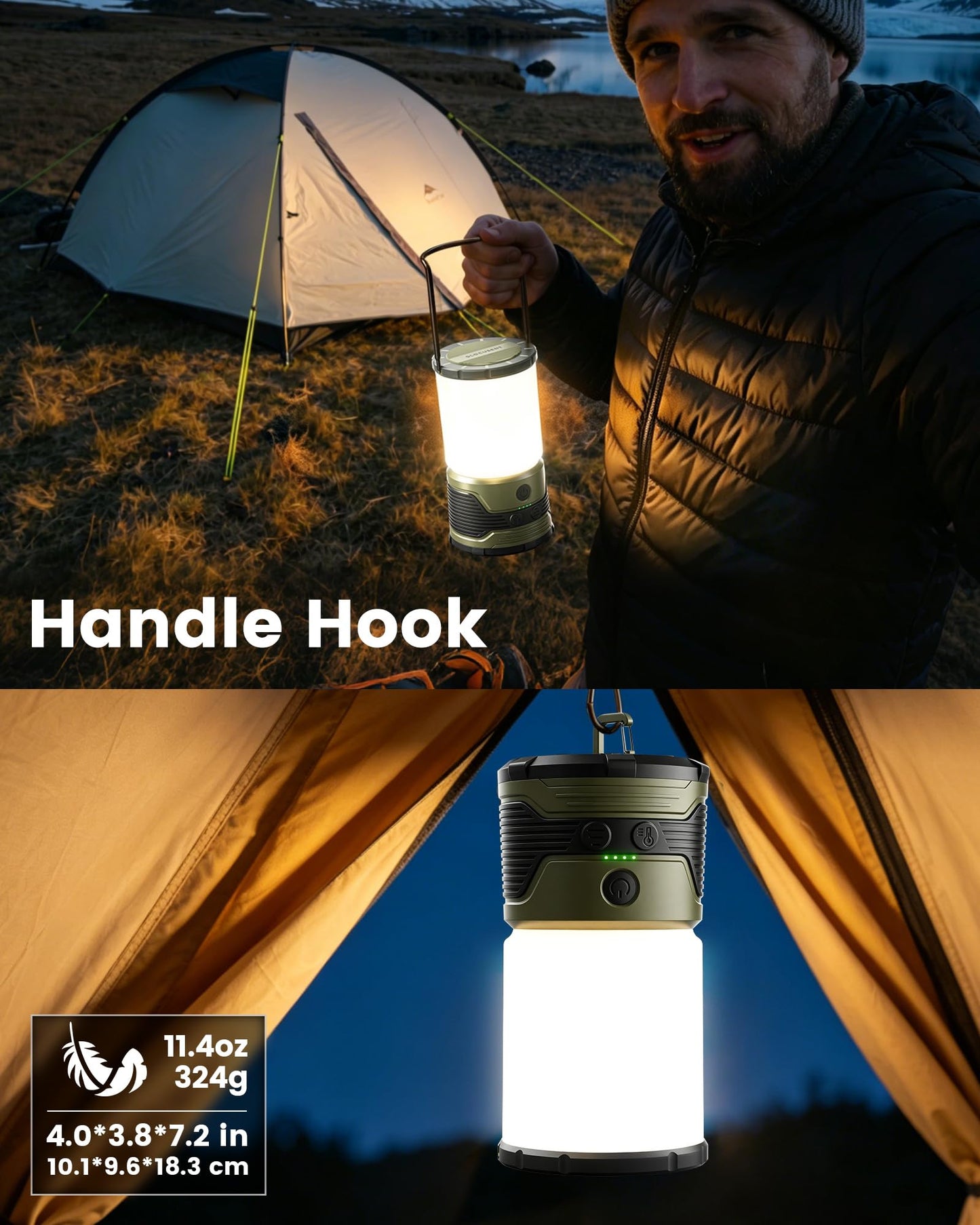 Glocusent 1200LM LED Camping Lantern Rechargeable, 7 Light Modes, 5000mAh Power Bank, IP45 Waterproof, Perfect Lantern Flashlight for Hurricane, Emergency, Power Outages, Home, USB C Cable Included