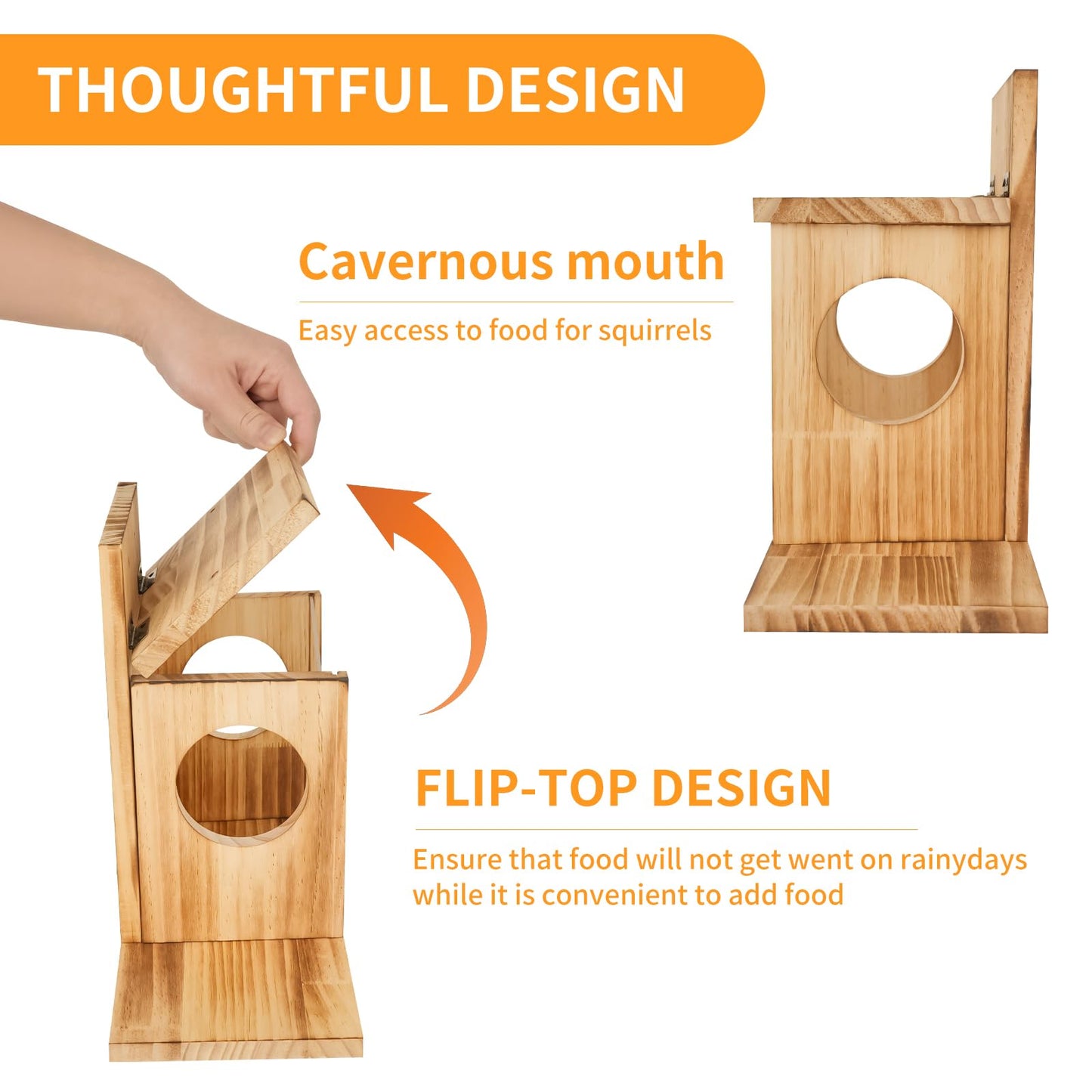 Wood Squirrel Feeder, Squirrel Feeders for Outside Winter, Wooden Chipmunk Feeder Waterproof for Corn, Peanuts, Durable Box Easy to Fill with Removable Front Panel