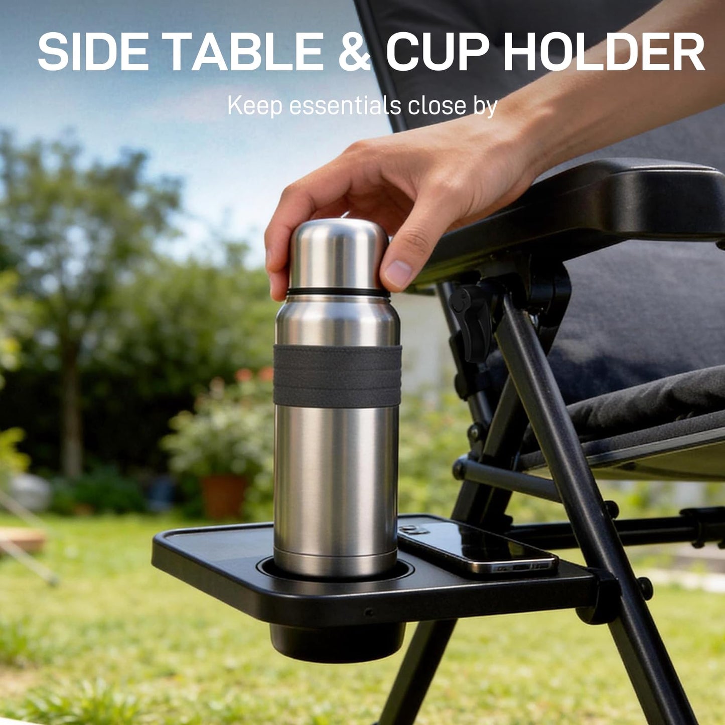 EVER ADVANCED Thick Padded Zero Gravity Chair, Oversized Reclining Lounge Chair with Adjustable Headrest & Cup Holder, Heavy Duty Support 350 lbs, Foldable for Camping, Lawn, Outdoor & Indoor, Gray