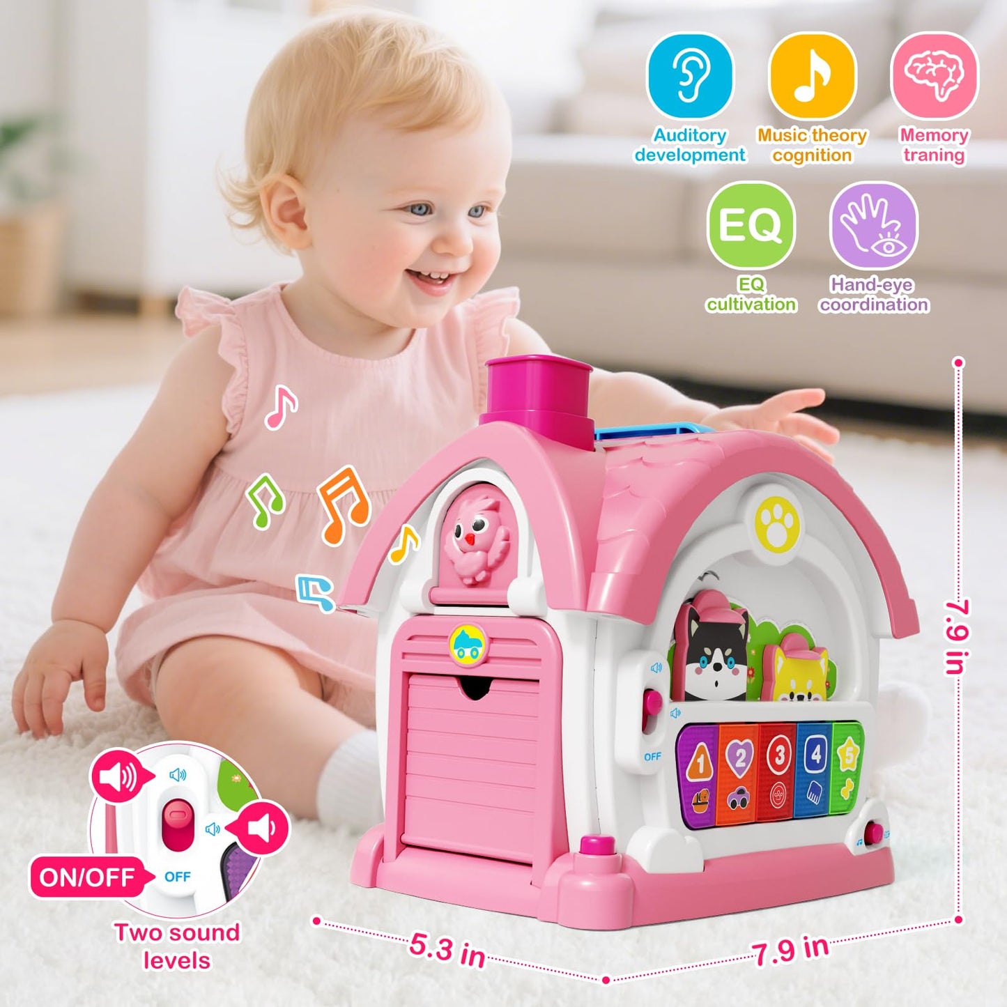 SpringFlower Baby Toddler Toys for 1 Year Old Girls, Montessori Musical Toddler Toys for 12-18 Months Kids, Musical Learning House for Infant Toddlers 1 2 3 Years Old Baby Girl Gifts