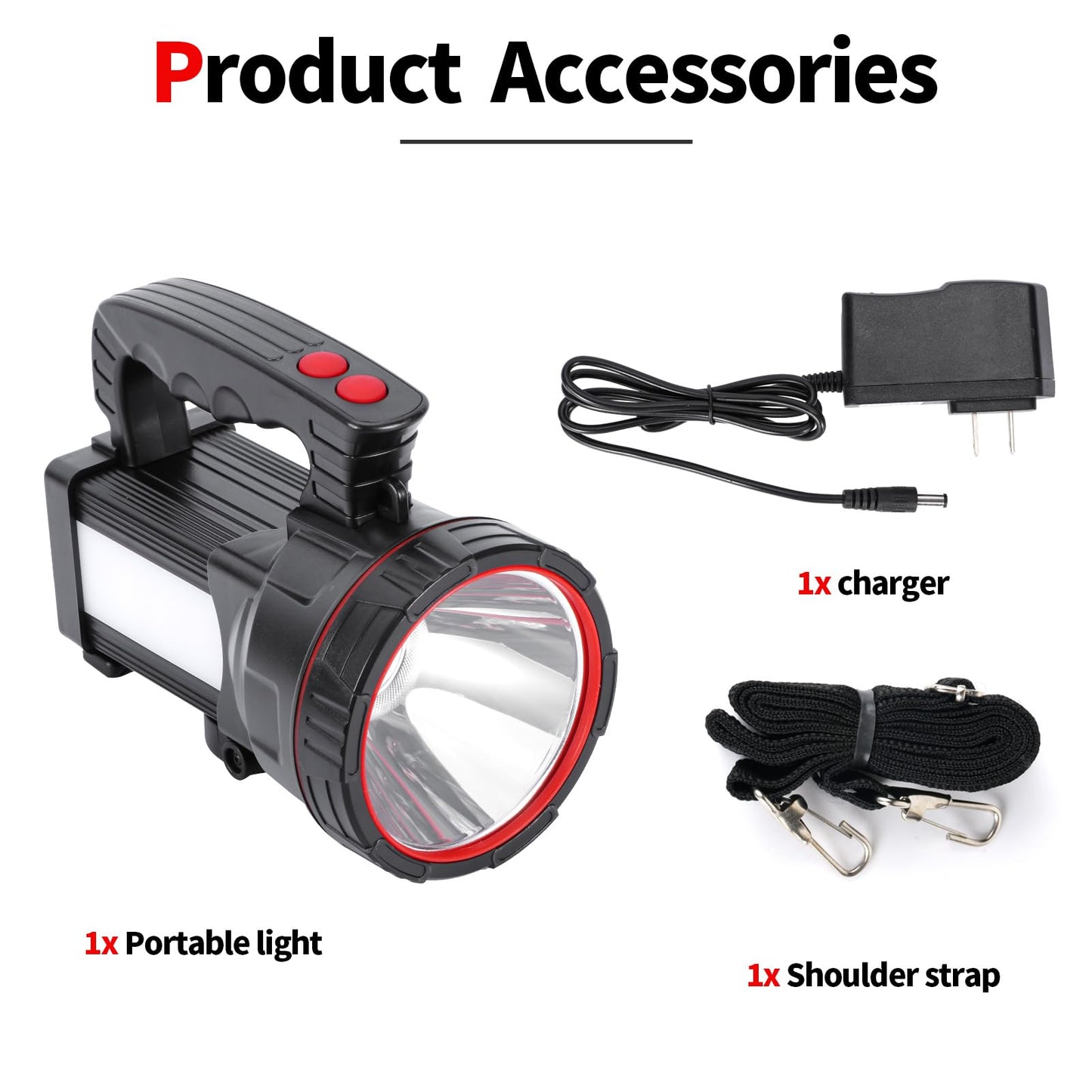 Vanvale Superbright LED Handheld Searchlight Tactical Waterproof Spotlight High Power Rechargeable Flashlights with Side Light USB Power Charger (White Light)