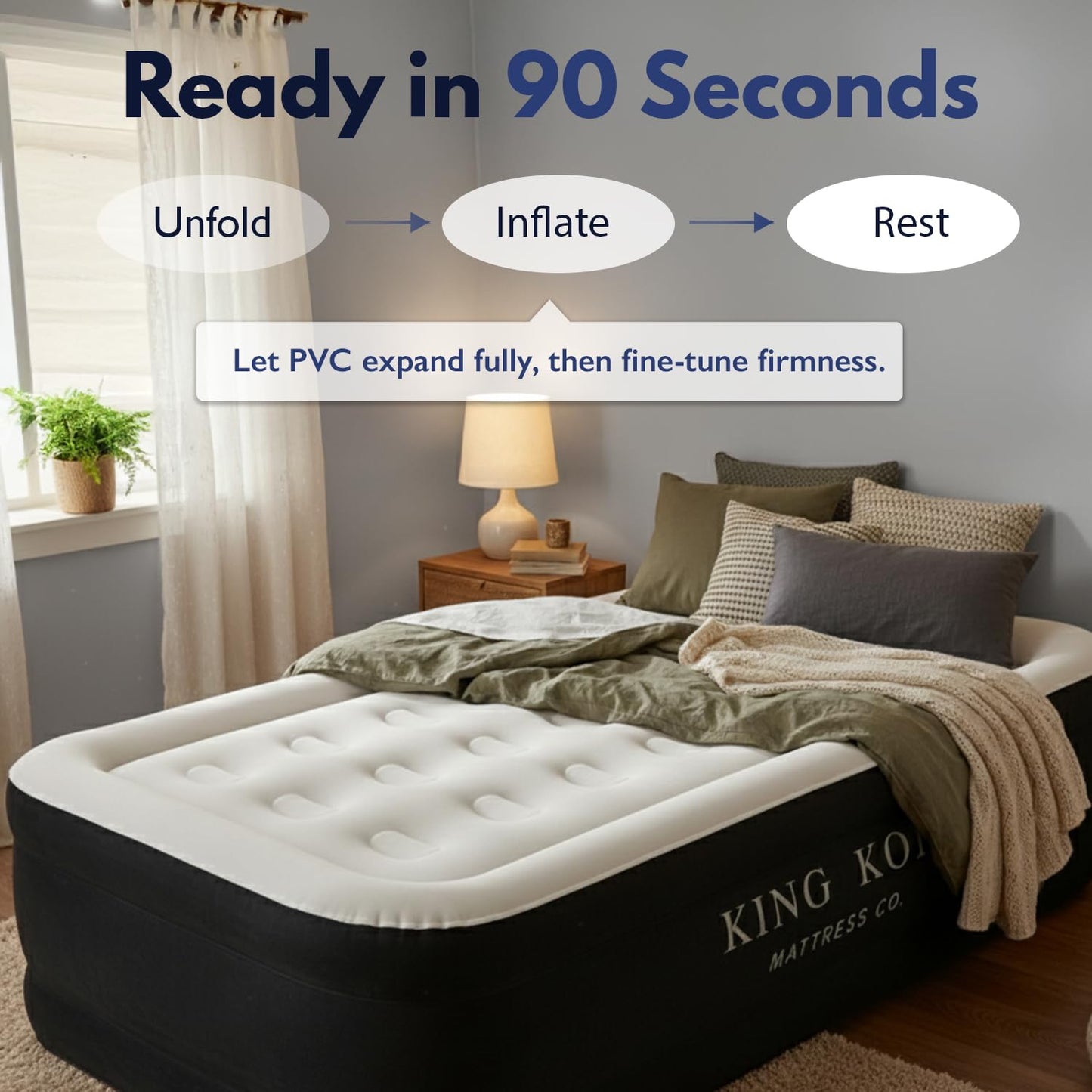 King Koil Luxury Twin Air Mattress with Built in Pump, 20” Double High Twin Size Premium Airbed, Inflatable Blow Up Mattress, Waterproof, 1-Year Warranty