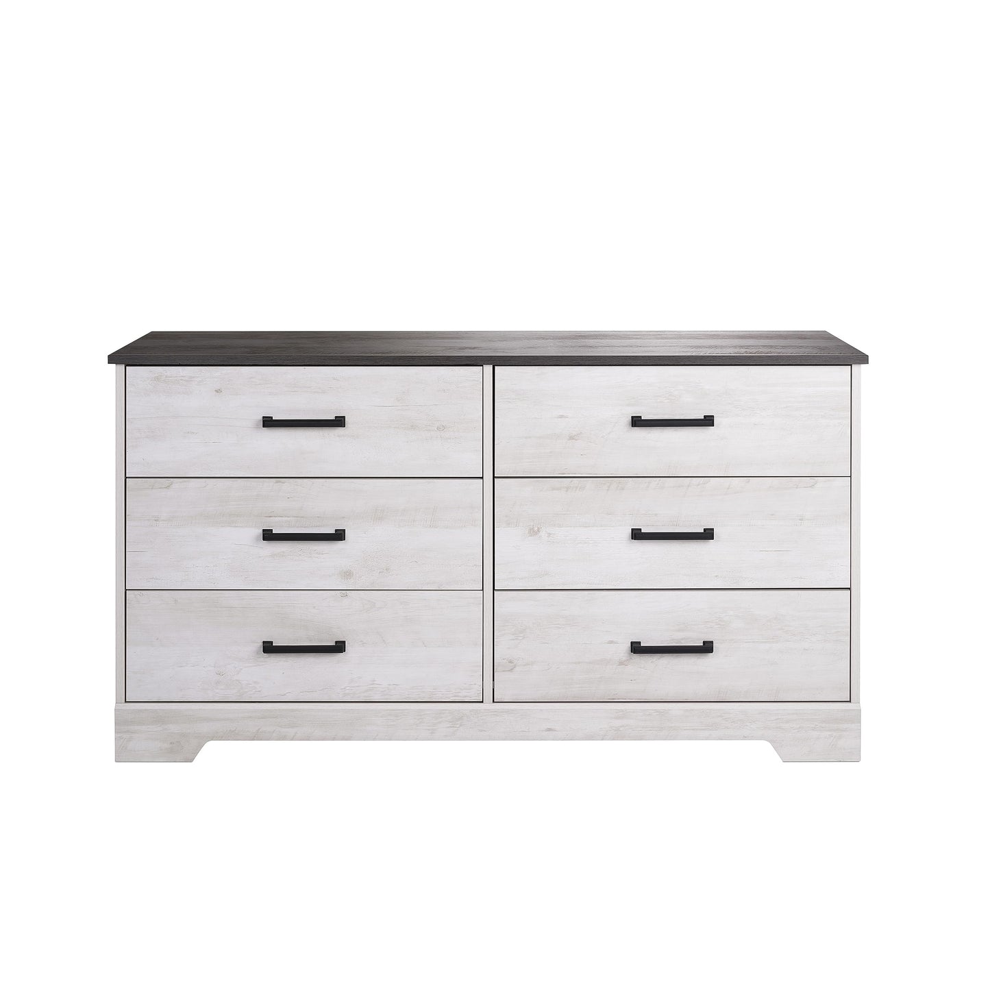 Prepac Rustic Ridge Farmhouse 6-Drawer Double Dresser, Washed White Dresser for Bedroom, Chest of Drawers with 6 Storage Drawers, 53.25” wide x 18.25” deep x 28.5” tall, Washed White