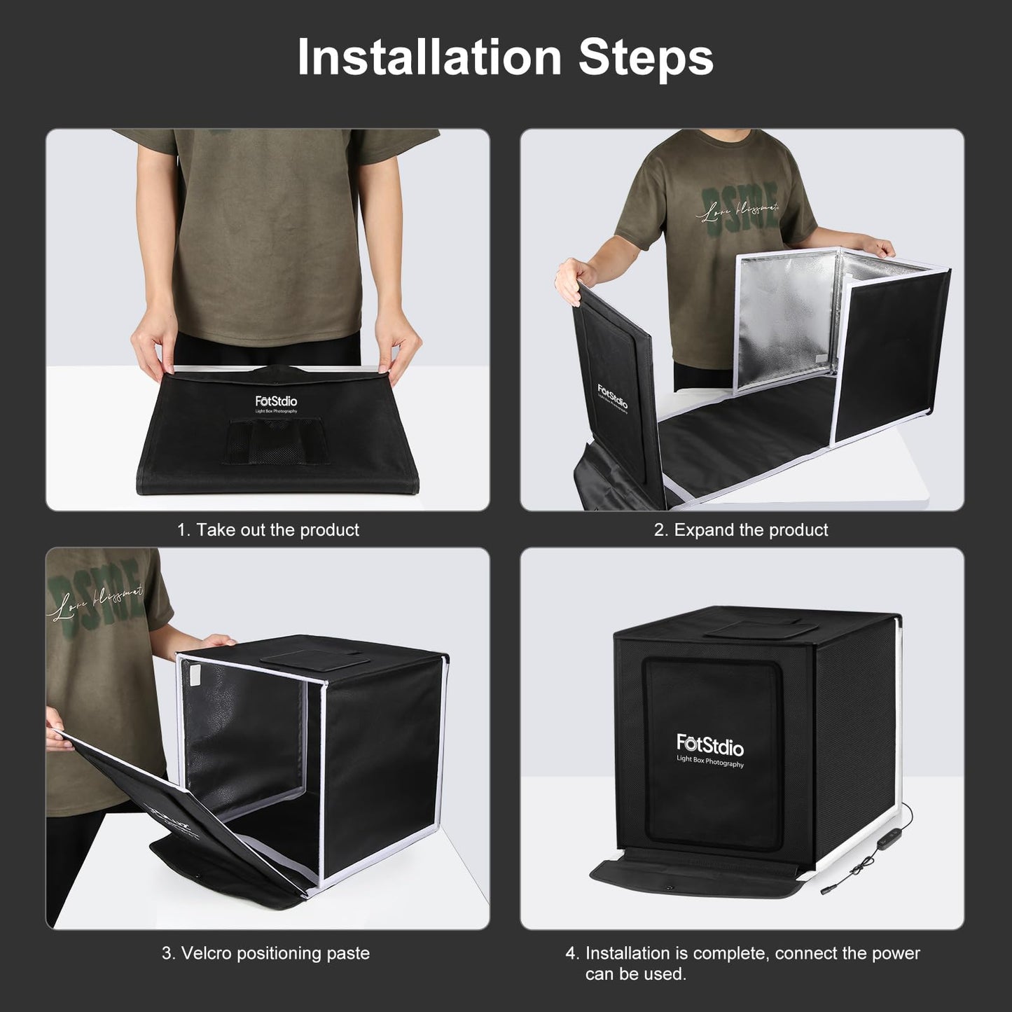 FotStdio 16x16 Inch Photo Studio Light Box Photography with 144 LEDs (CRI>95) & 6 Backdrops, Portable/Dimmable Folding Shooting Tents for Toys/Jewelry/Watches/Cosmetics/Food