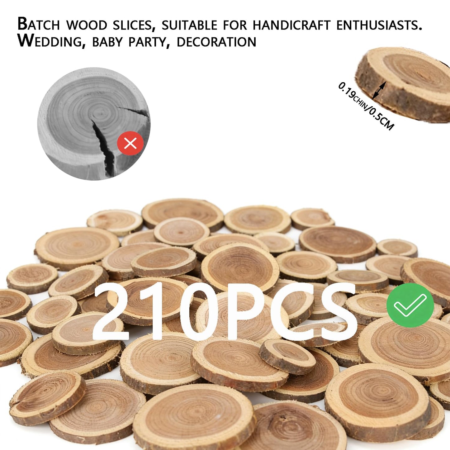 210pcs roundwood Slices,Chips! Perfect for Art and DIY Enthusiasts, These Chips can be Used to Create Your own vases or Decorate Party Walls with Unique Ornaments. (210)