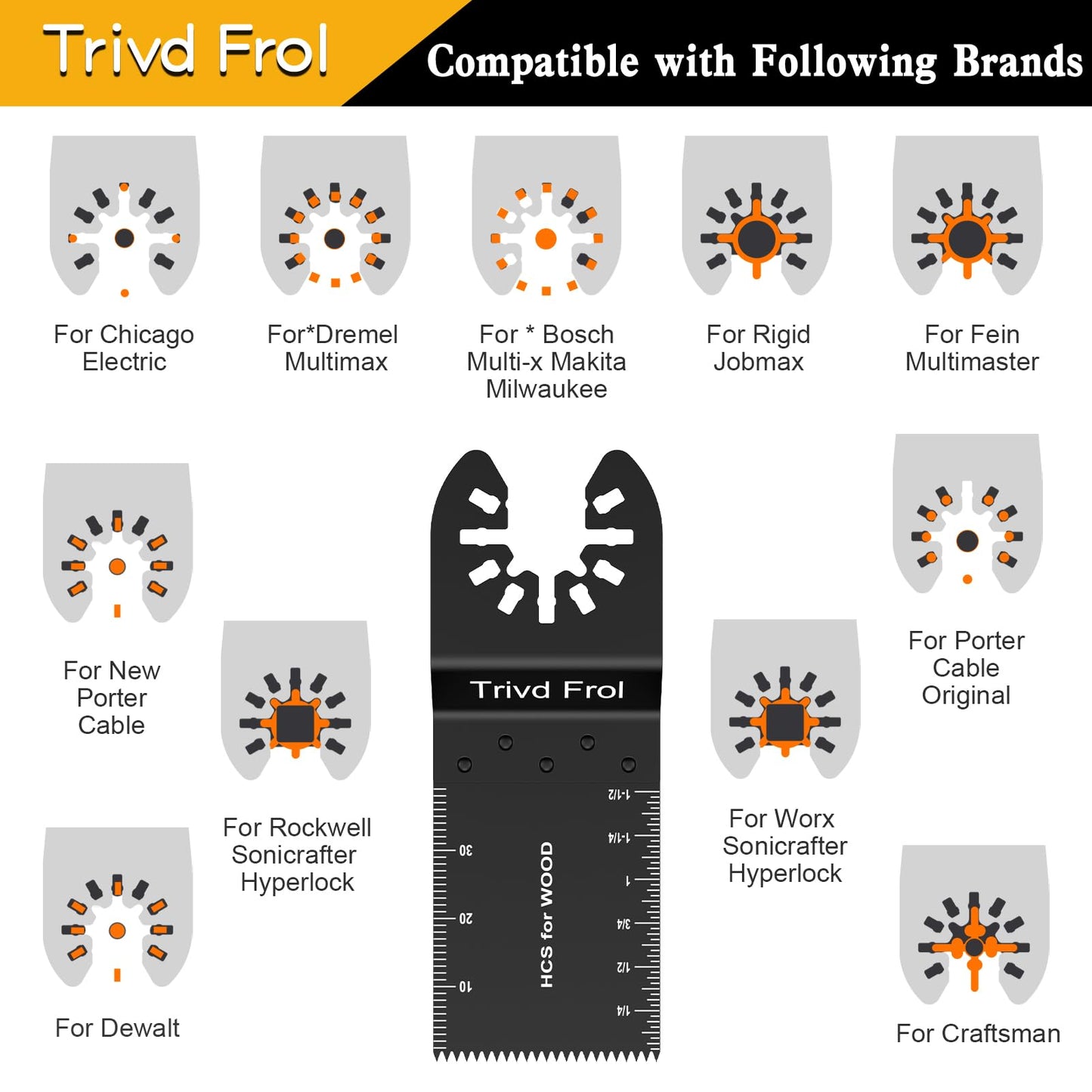 Trivd Frol 100PCS Oscillating Saw Blades, Professional Universal Titanium Multitool Blades for Wood Plastics Metal, Quick Release Multi Tool Blades Kits Fit Dewalt Ryobi Milwaukee Rockwell Fein