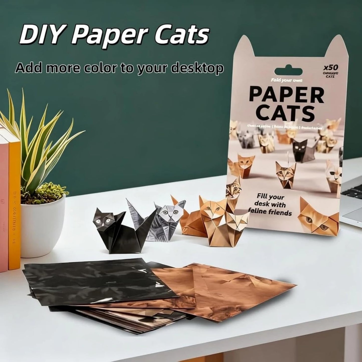 DIY Paper Cat Origami Kit - 50 Sheets DIY Origami Paper to Fold 3D Cute Cats Figures, Desk Decoration Handmade Paper Craft Kit Decoration & Gift for Pet Lovers (Cat 50pcs)