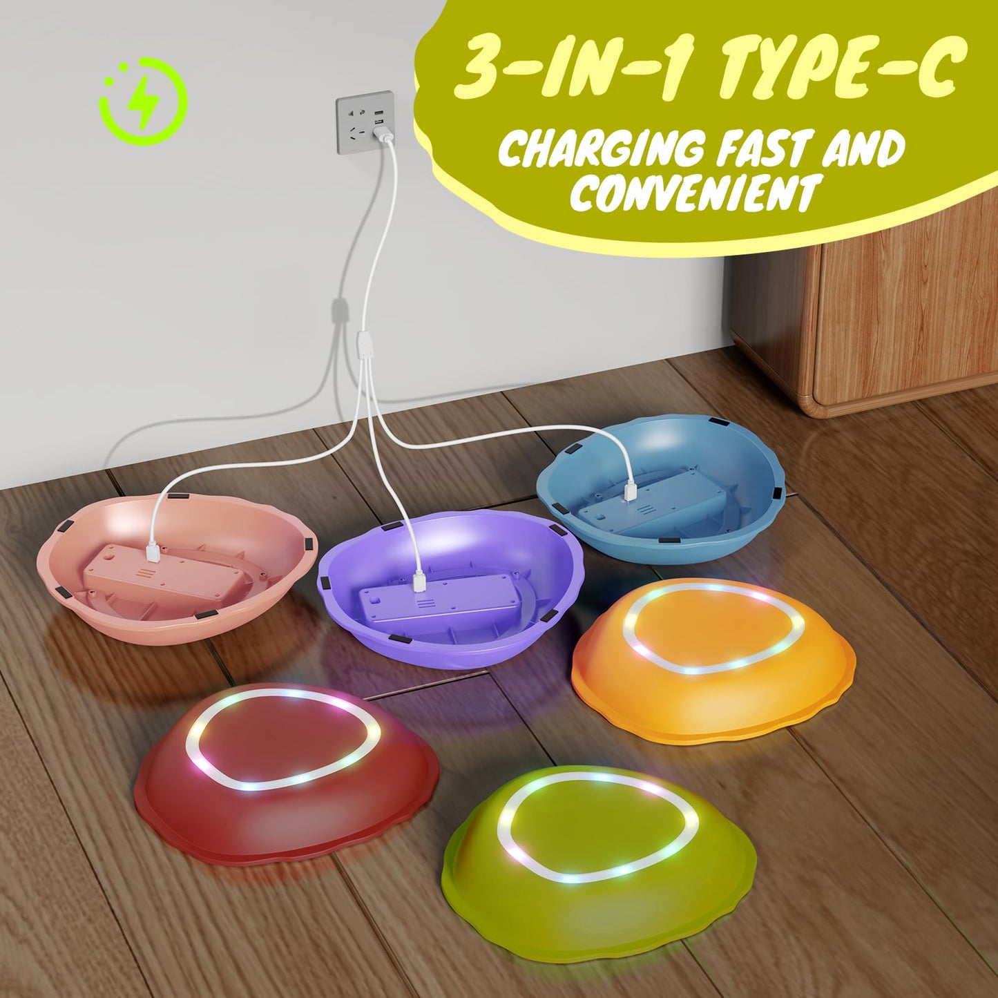 Scvcid Rechargeable Stepping Stones for Kids, 6pcs Non-Slip Balance Sensory Toys for Toddler, Kids Music & Light Up Indoor and Outdoor Play Equipment, Birthday Gifts Toys for 2 3 4 5+ Year Old Kids