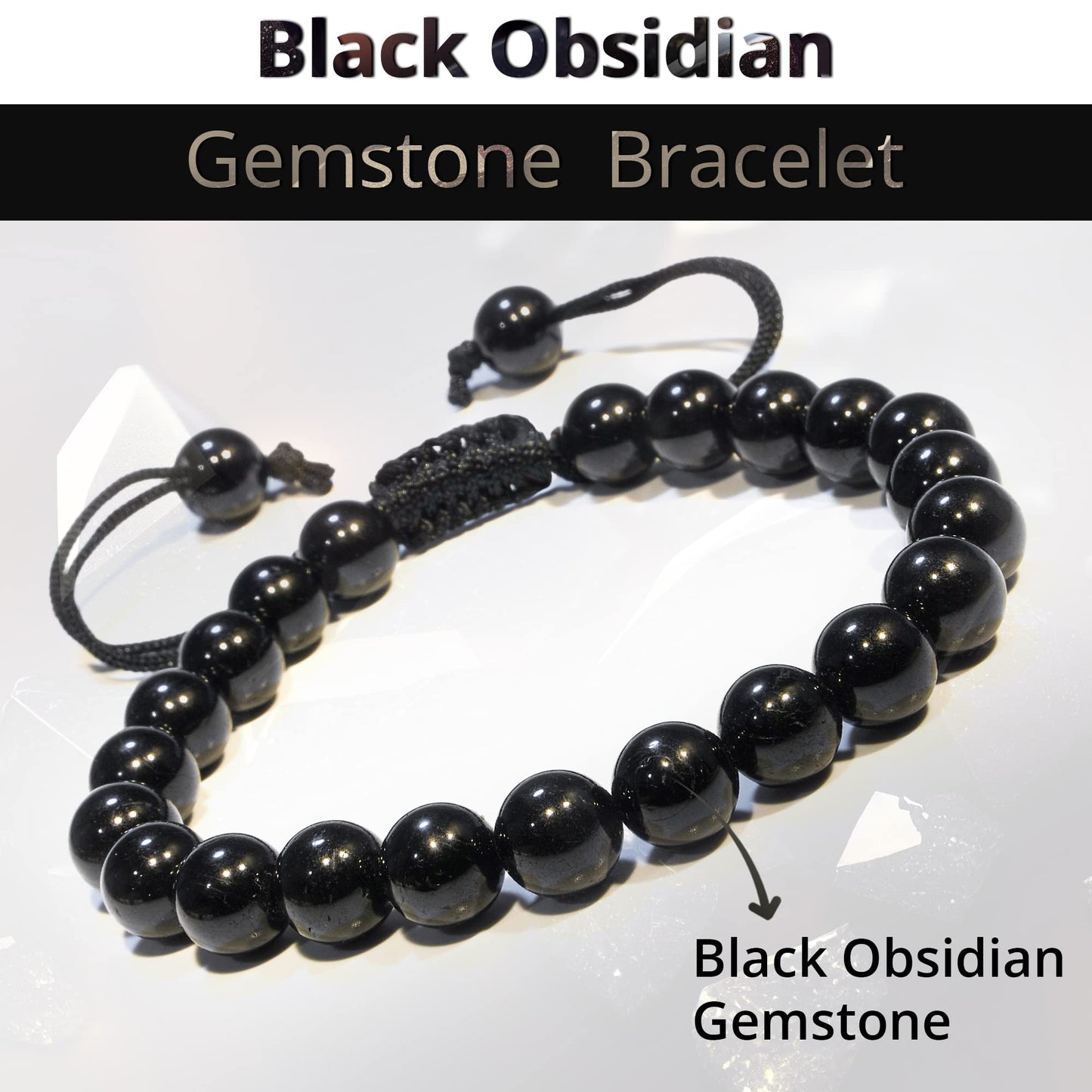 ANAYA AGATE Healing Crystal Bracelet – Chic Gemstone Bracelet for Men and Women – 8mm Round Bead Bracelets for Spiritual Healing, Protection, Positive Energy - Black Obsidian