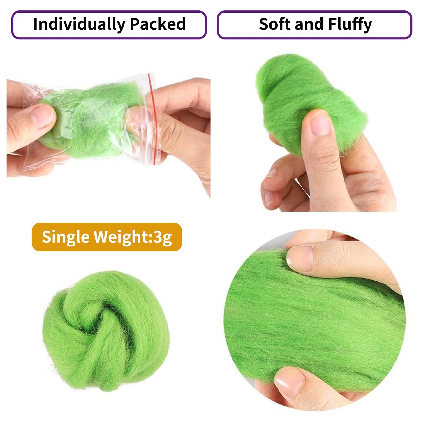 Habbi 100 Colors Needle Felting Wool - Fibre Wool Roving for DIY Craft, Fiber Art and Hand Spinning, Needle Felting Supplies Felting Kit,100 Colors / 3g Each