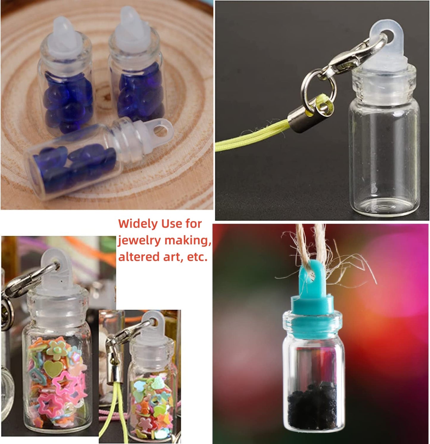 Minsily 100 Pcs 1ml Mini Small Glass Bottles with Plastic Stopper 20m Twines Clear Tiny Jar Small Glass Vials Wishing Bottle Charm Vials Arts Crafts Bottles DIY Decoration Wedding Party Favors Gifts
