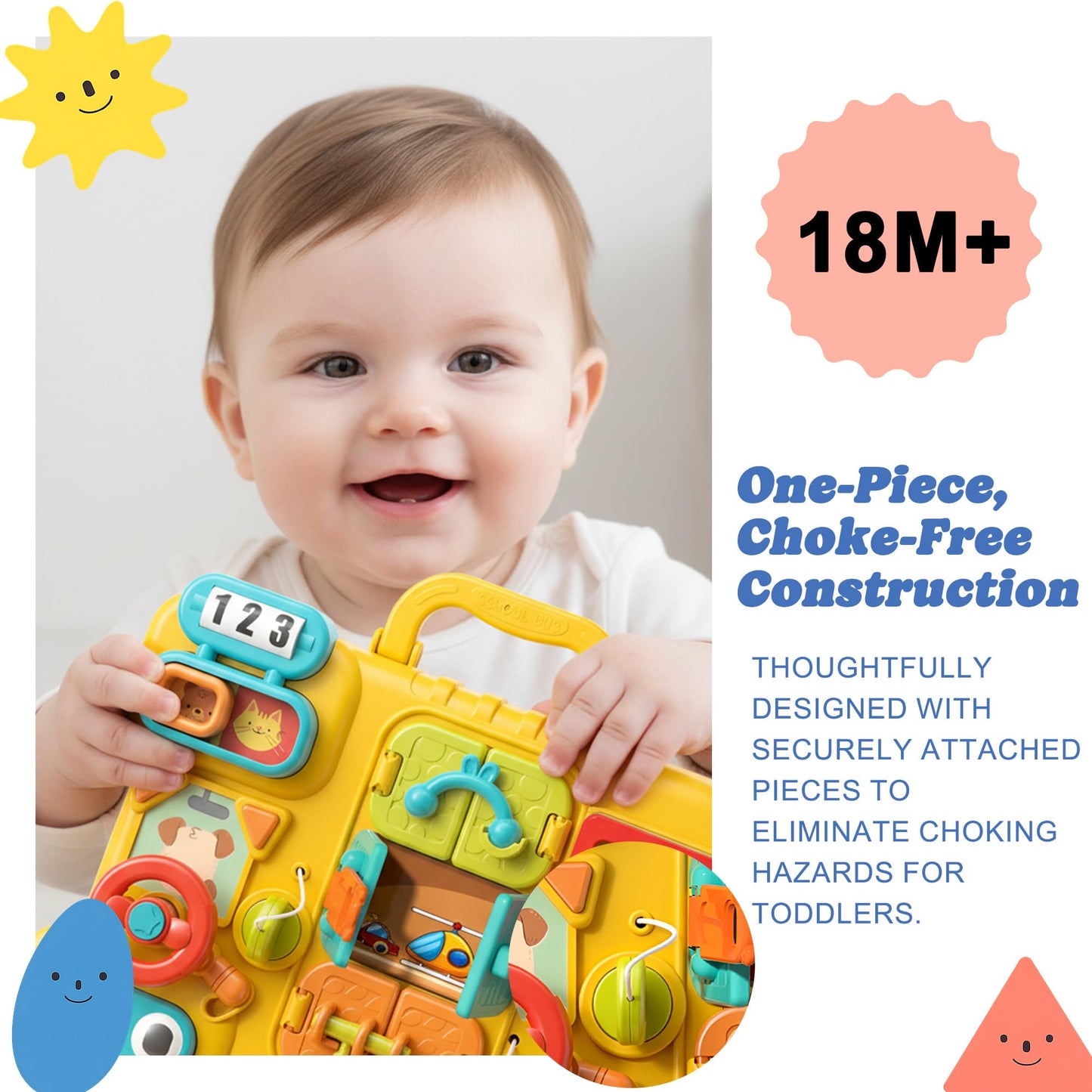 ROHSCE Busy Board for Toddlers 1-3, Montessori Travel Activity Toys with Music, Portable Toddler Activity Board to Develop Fine Motor Skills, Educational Toys for 1 Year Old Boys Girls