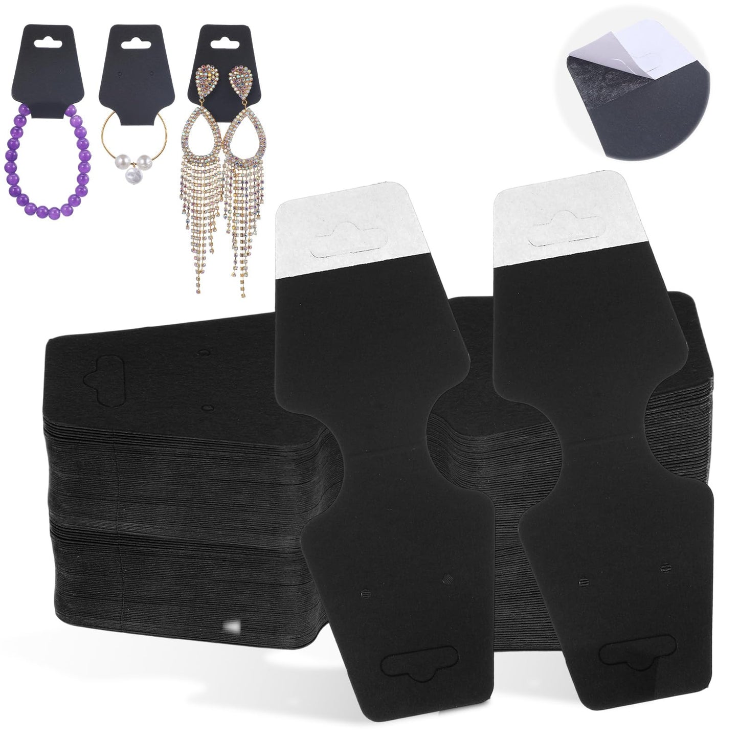 800 Pcs Necklace Display Cards Adhesive Jewelry Packaging Card Paper Keychain Display Card Hanging Bracelet Holder for Choker Earring Hairband Displaying Small Business Supplies (Black)