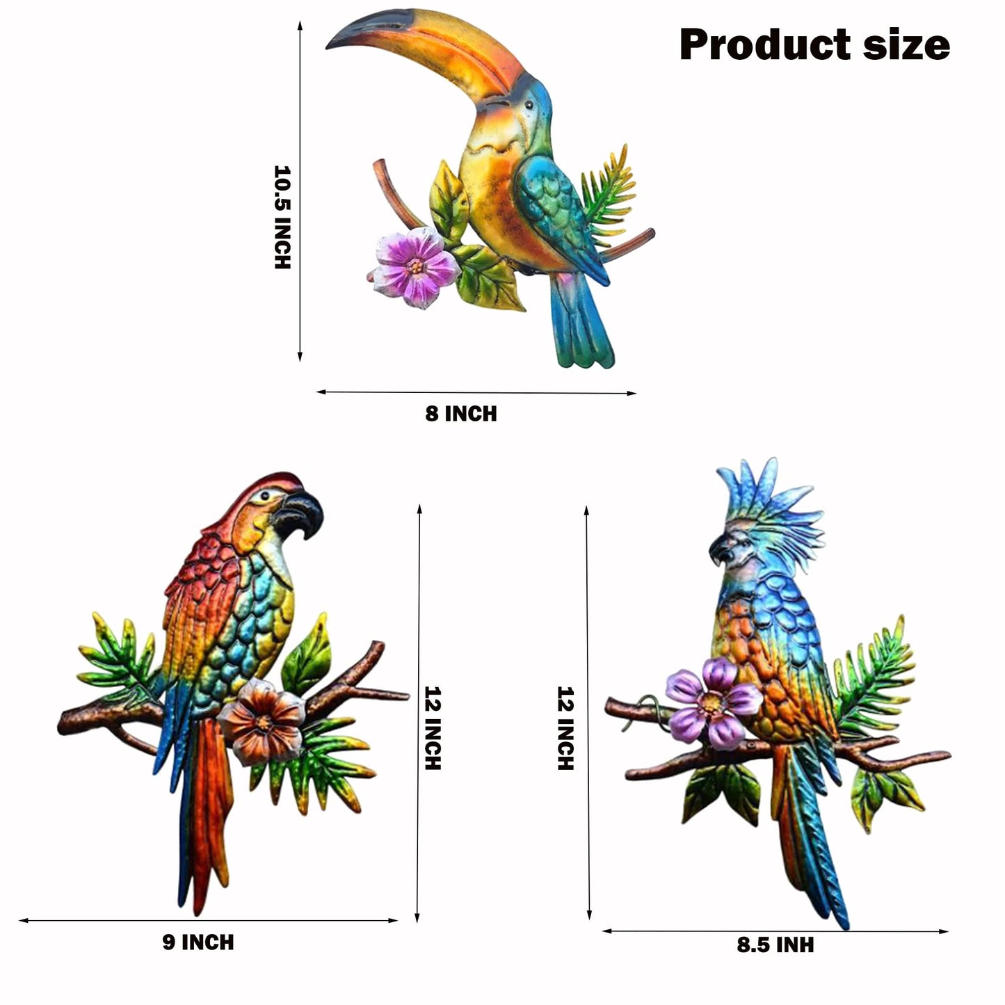 J-Fly Metal Parrot Wall Decor Tropical Outdoor Wall Decor Parrot Outdoor Wall Art Metal Bird Valentine Decor Patio Fence Garden Home Kitchen Decor 11 Inch