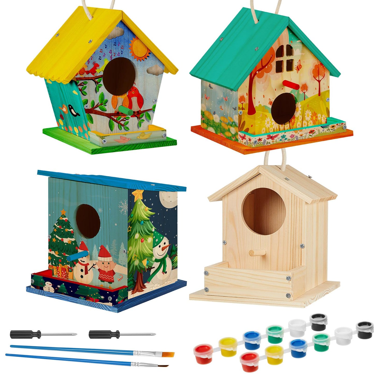 Liliful 8 Pack Birdhouse Crafts for Kids, Wooden Creative DIY Bird House Kits Arts and Crafts Set for Kids and Adults, Spring Birthday Gifts for Toddlers Ages (Seasonal Style)