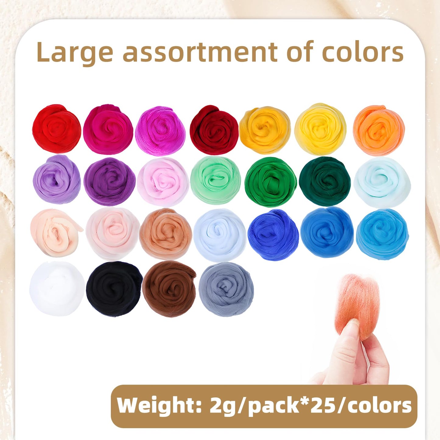 Flylin Needle Felting Wool, 10 Colors Wool Roving Yarn for Beginners and Wet Felting, 2g/Colour Fibre Wool Roving for DIY Craft/Spinning/Wall Hangings/Tapestry (25 Colors)