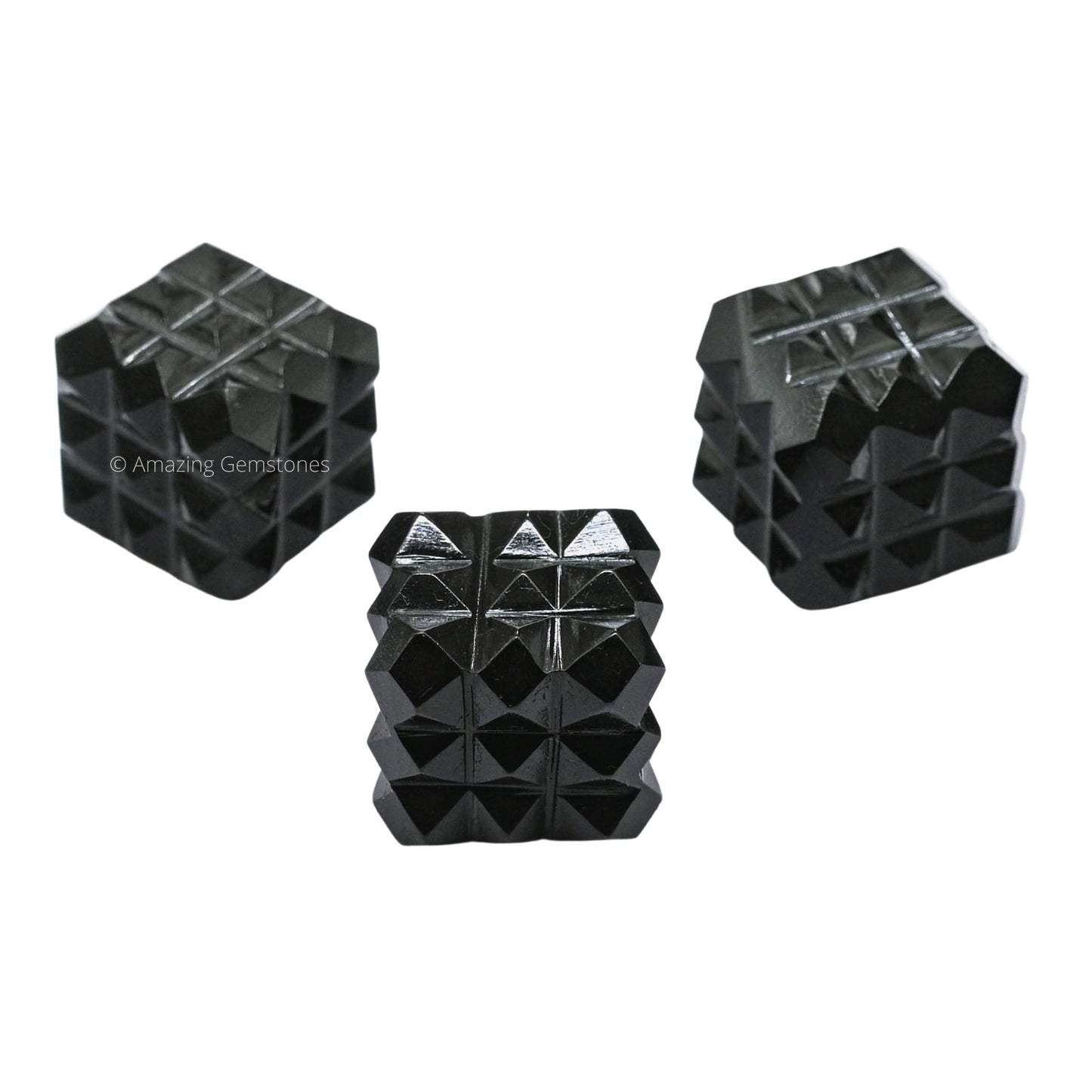 Amazing Gemstone Black Agate Crystal Cube with 54 Pyramid - 1" Mini Lemurian Pyramid Cube Figurine of Natural Stone Pyramid for Meditation, Reiki, Chakra Balancing Vastu Pooja and Crystal Grids