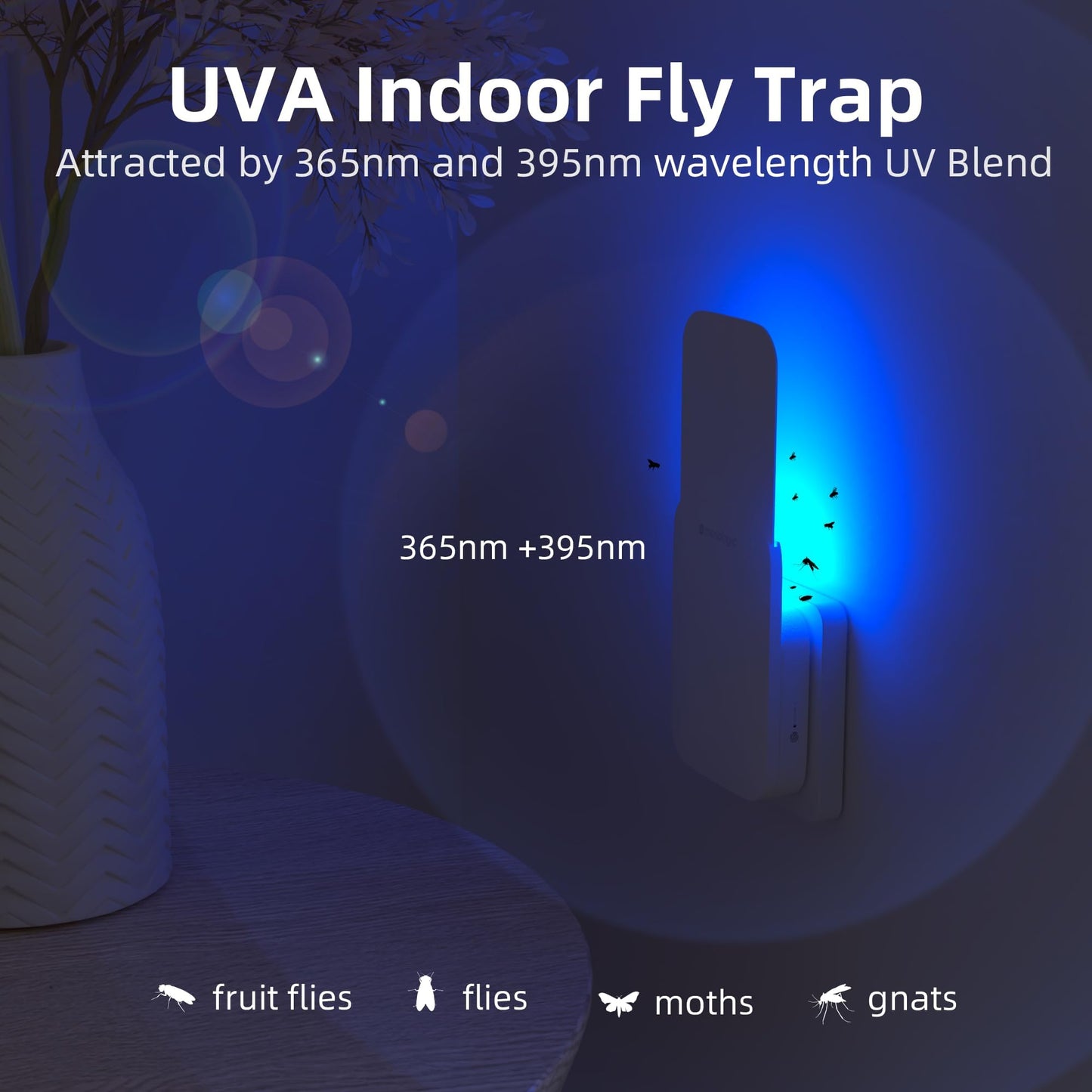 Mosalogic Fruit Fly Traps for House Use Gnat Trap Flying Insect Trapper Plug-in Mosquito Killer Indoor Gnat Moth Catcher Fly Tapper with Night Light UV Attractant Catcher for Home Office White-1PACK