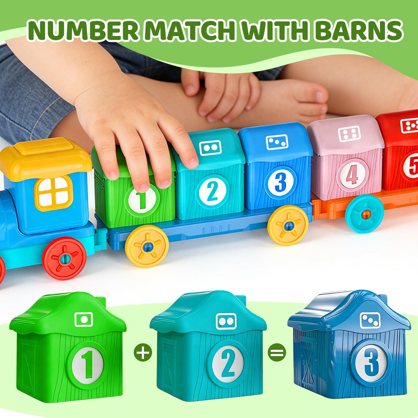 Toddler Learning Toys for 2 3 Year Old-Counting Matching & Sorting Activity Montessori Train Toys with Farm Animals Finger Puppets Birthday Gift for Baby Boys Girls