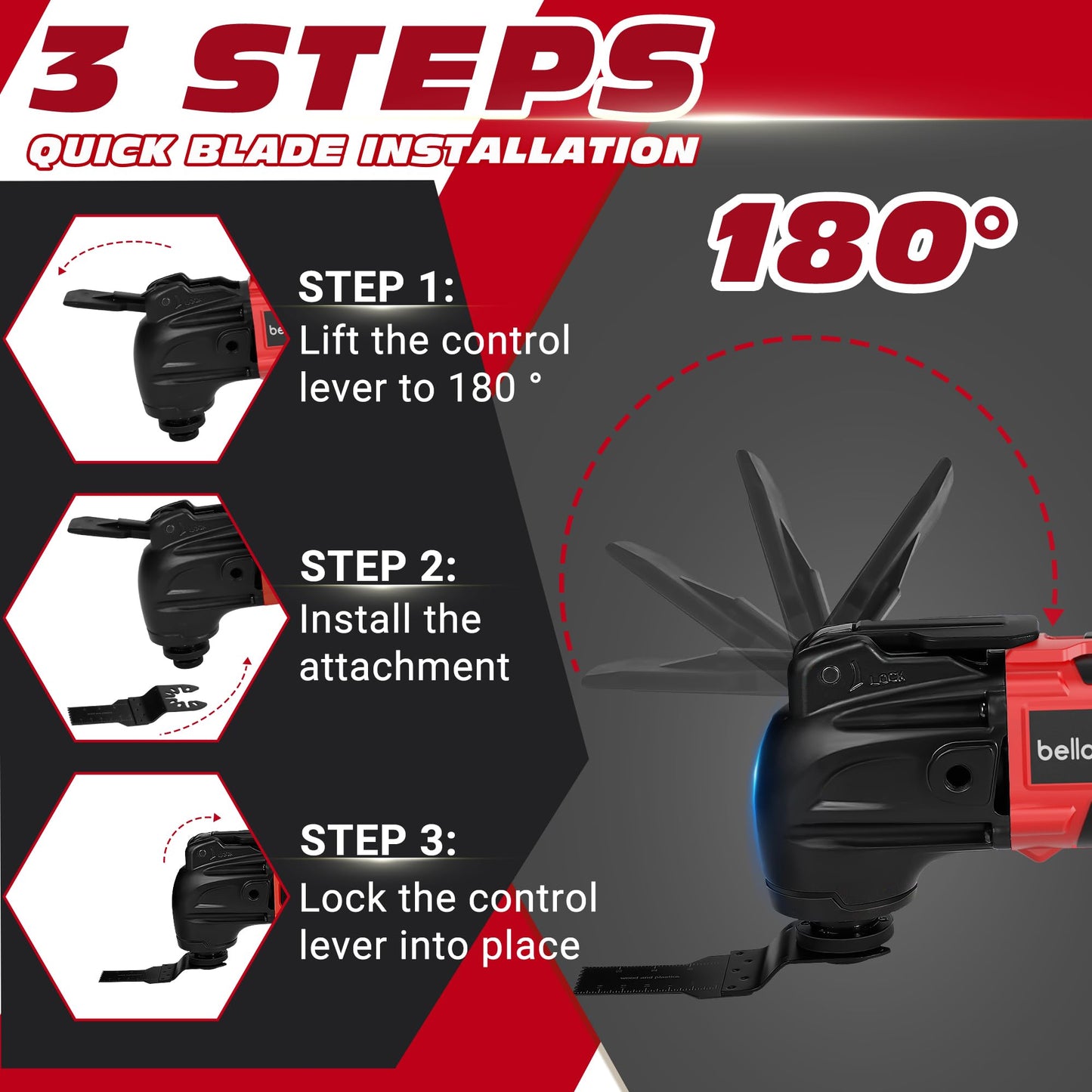 bellaDimora Cordless Oscillating Multi-Tool Compatible with Milwaukee M18 Battery, Brushless Motor, 6 Variable Speeds, 23-Piece Accessory Kit for Cutting Sanding Scraping (No Battery)
