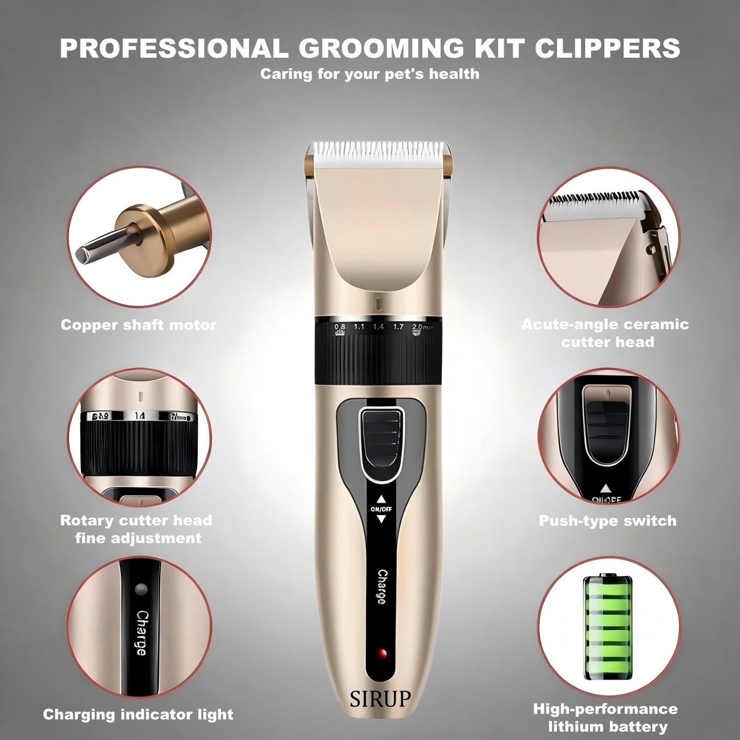 SIRUP Rechargeable Dog Grooming Kit-Dog Clipper Kit, Pet Shaver Cordless Electric Quiet Hair Clipper Set for Dogs Cats Pets, 12 piece Set