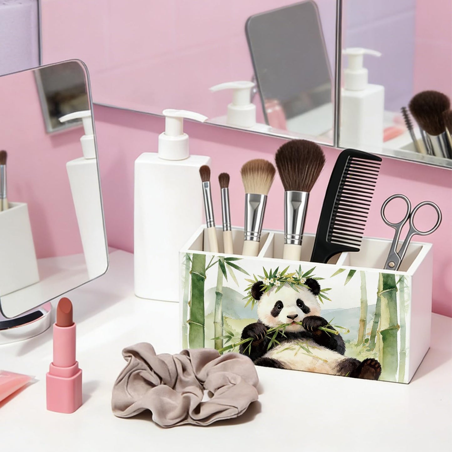 SkyCozy Panda Pen Pencil Holder for Desk, Panda Gifts for Women Girls, Animal Lovers Gifts Wooden Box Sign Decorations for Kids Room Bedroom Home Office Desk Tabletop