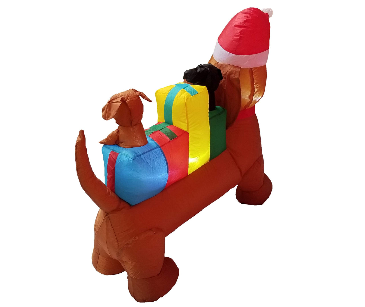 4 FT Long Lighted Christmas Inflatable Trio of Dogs with Gift Boxes – Outdoor/Indoor Yard Blow-Up Holiday Decoration with Built-in LED Lights, Self-Inflating, Weather-Resistant Fabric