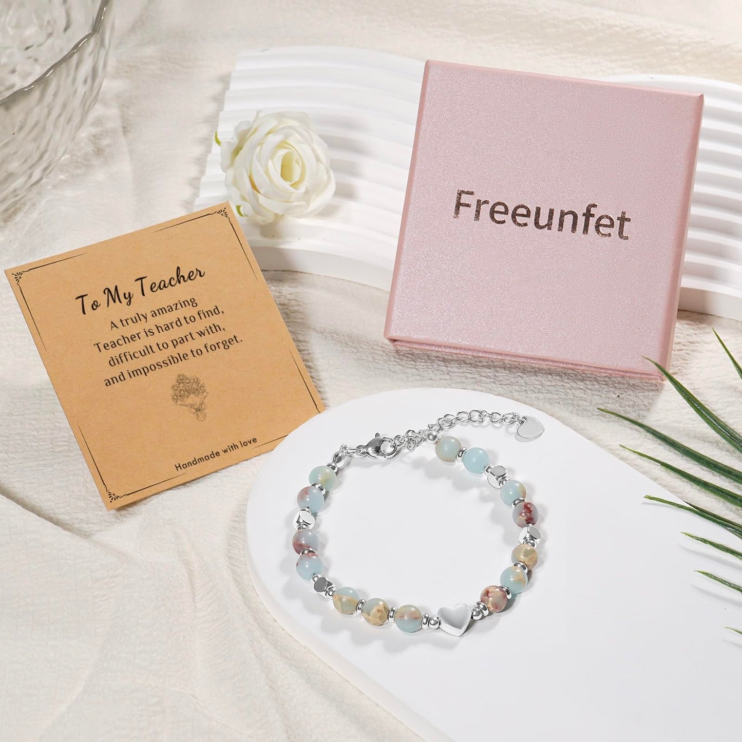 Freeunfet Teacher Appreciation Gifts Beaded Bracelets for Women Natural Stone Bracelets Jewelry Stress Relief Gifts For Women Graduation