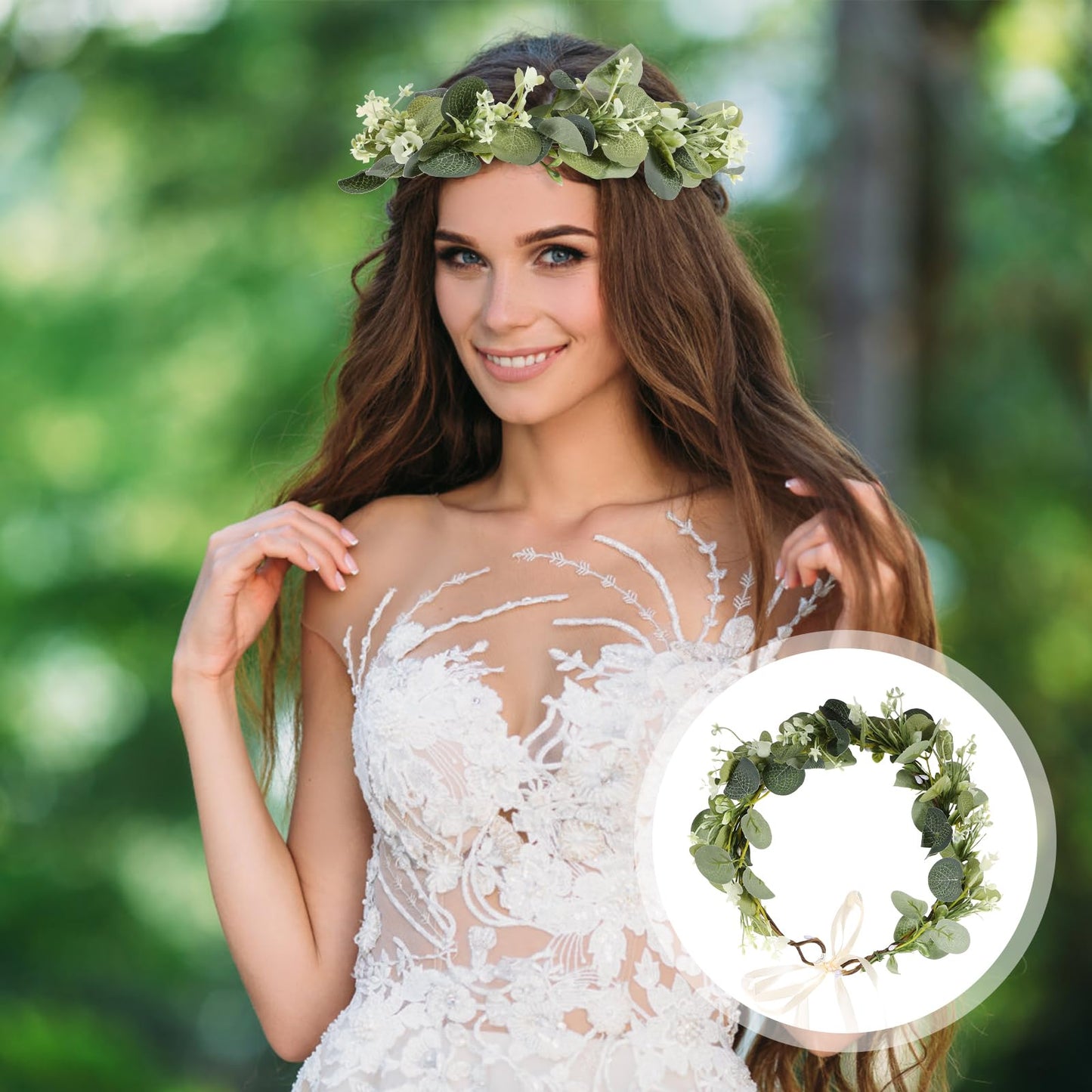 HEALLILY Faux Wreath Bridal Headdress Floral Tiara Wedding Headband Lightweight Simulated Plant Hair Accessory for Photos Beach Parties