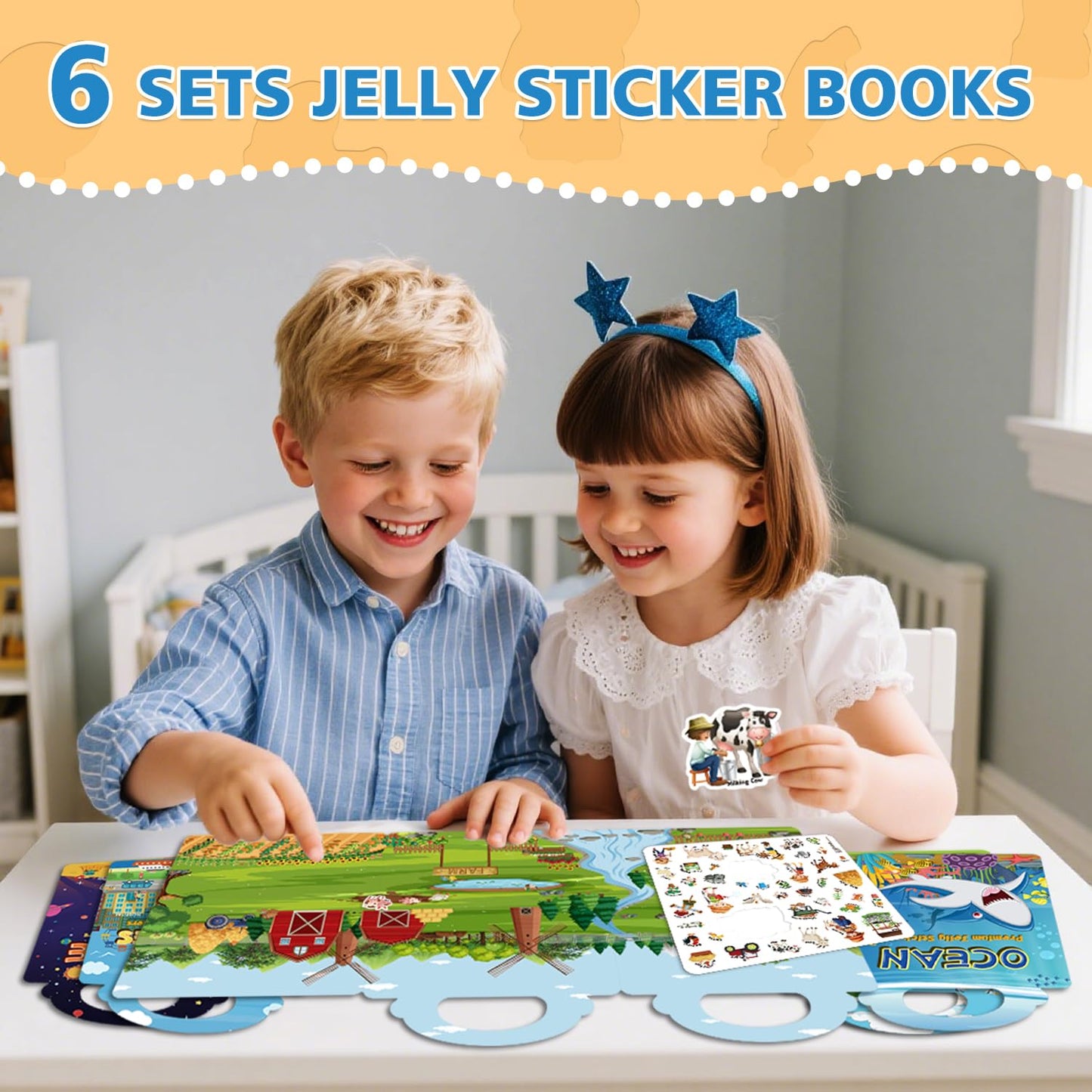 CREATIVETREES 6 Sets Reusable Sticker Book for Toddlers 3-6, Jelly Sticker Books for Toddler, Travel Sticker Activity Toys for Kids 3 4 5 6 Years Old Girls & Boys