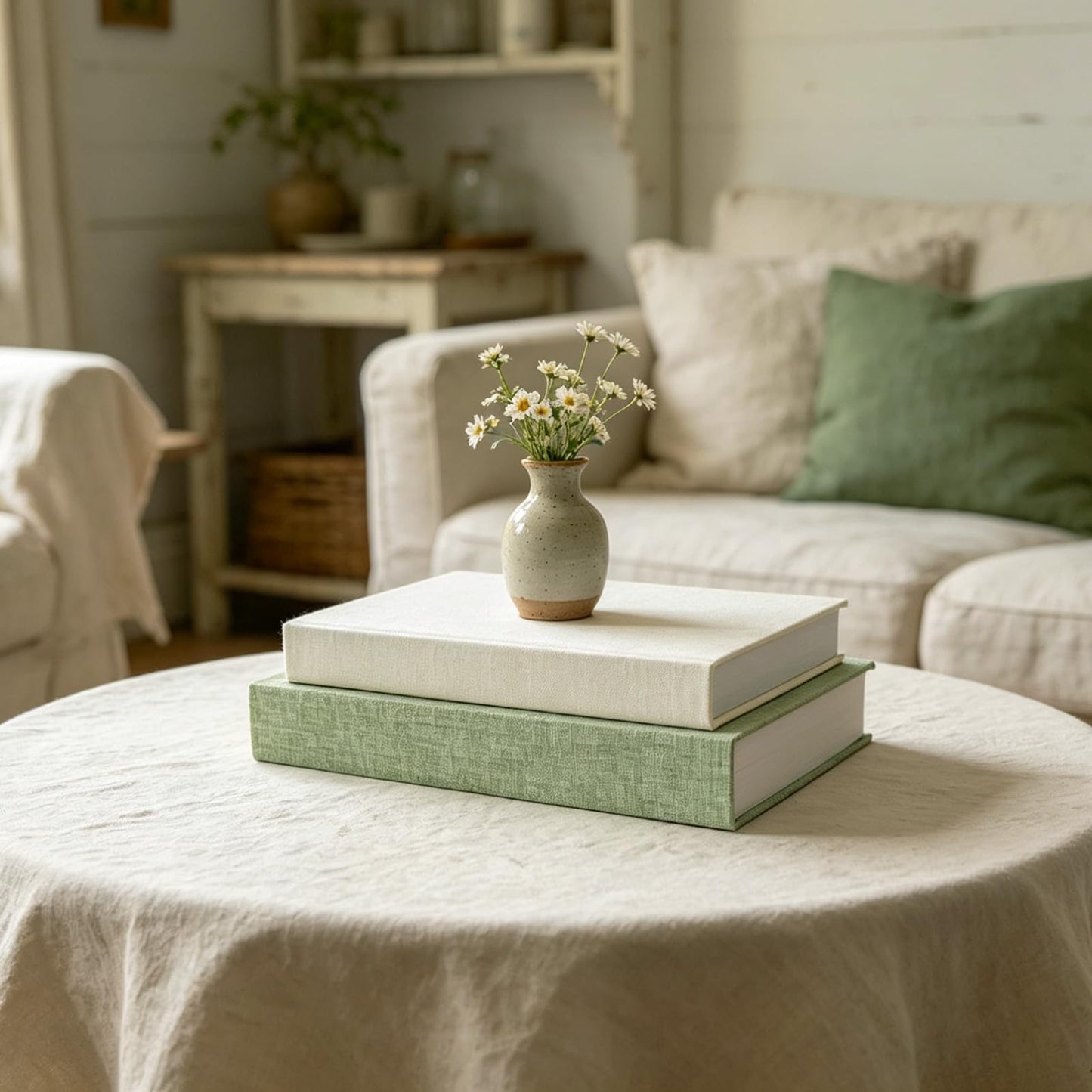 NSdawali Decorative Books Set of 2 Linen Fabric Faux Storage Fake Book Boxes Coffee Table Books Decor Aesthetic for Home Office Entryway Bookshelf Mantel Decoration Photo Storage Box (Sage and White)