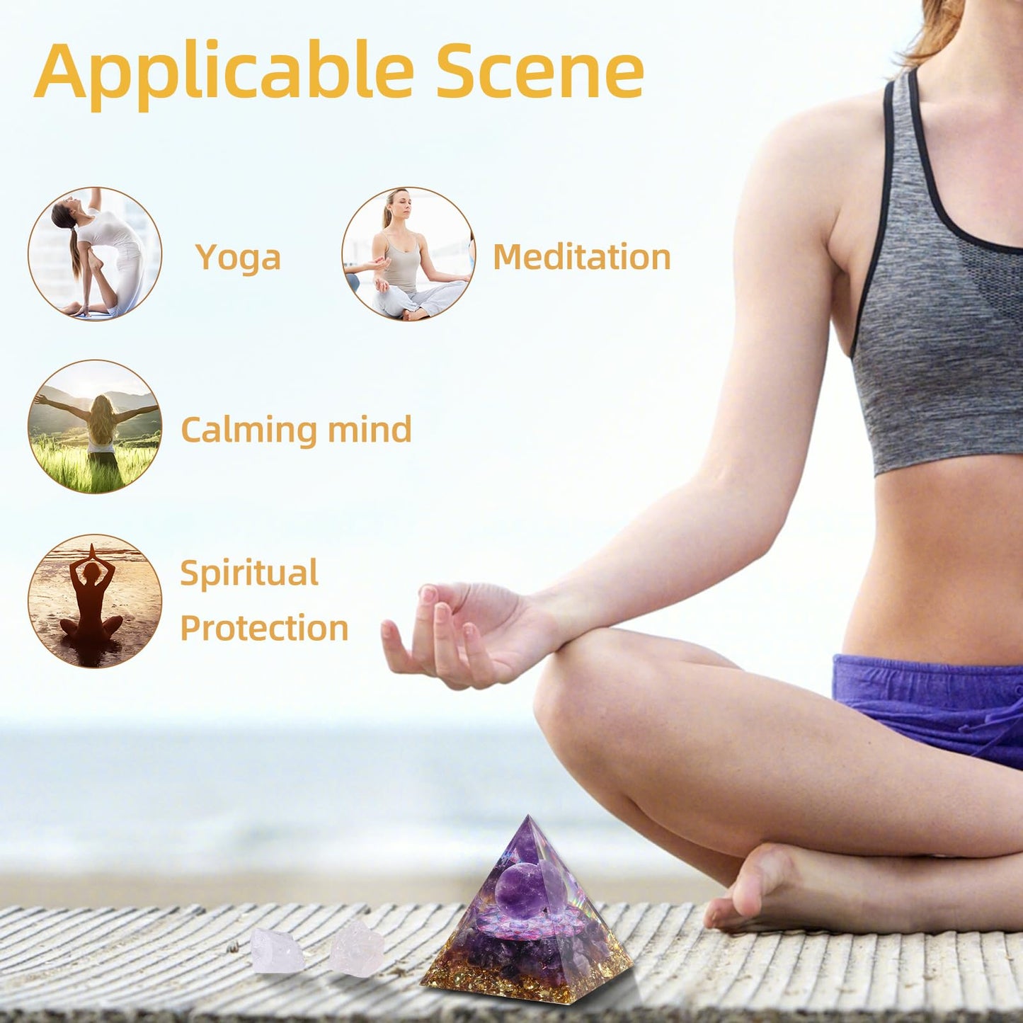 Hopeseed Orgone Pyramid for Positive Energy, Orgonite Natural Amethyst Crystal Healing Crystals Pyramid for Reduce Stress Chakra Reiki Healing Meditation Cleanses the Mind and Boosts Confidence