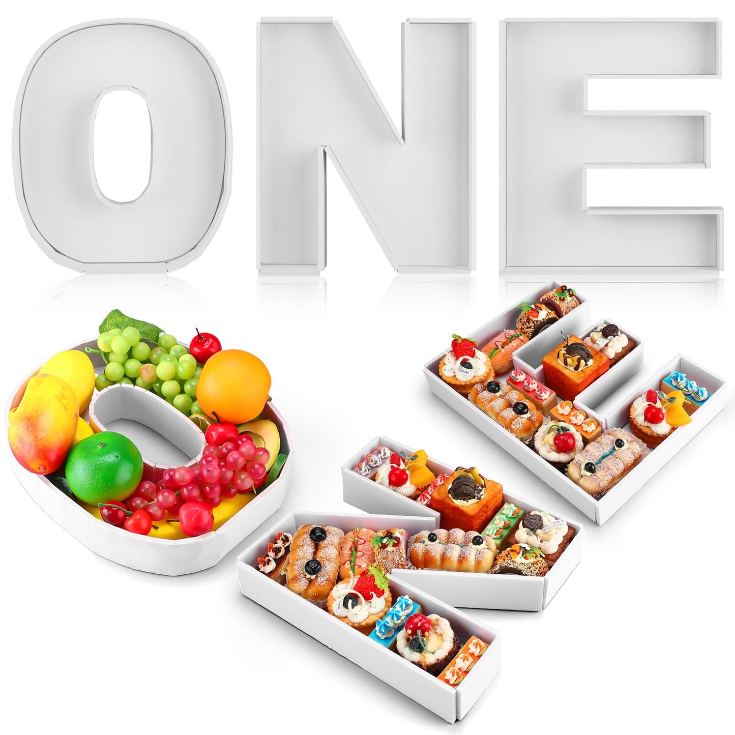 Rossesay 3 Pcs Large Charcuterie Letter Fillable Tray 12'' Charcuterie Board DIY Cardboard Letter Trays Box for Food Berry 1st Birthday 2nd Anniversary Baby Shower Party Dessert Table