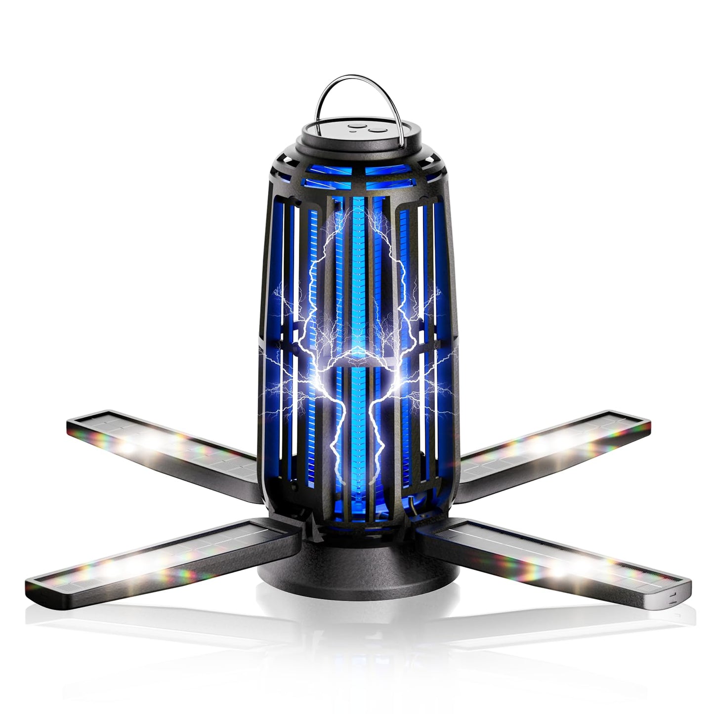 Solar Bug Zapper Indoor & Outdoor, Energy-Saving Mosquito Killer with USB-C Rechargeable & 4-Sided Solar Panels, Waterproof Portable Fly Zapper with LED Light for Patio, Garden, Camping, Backyard