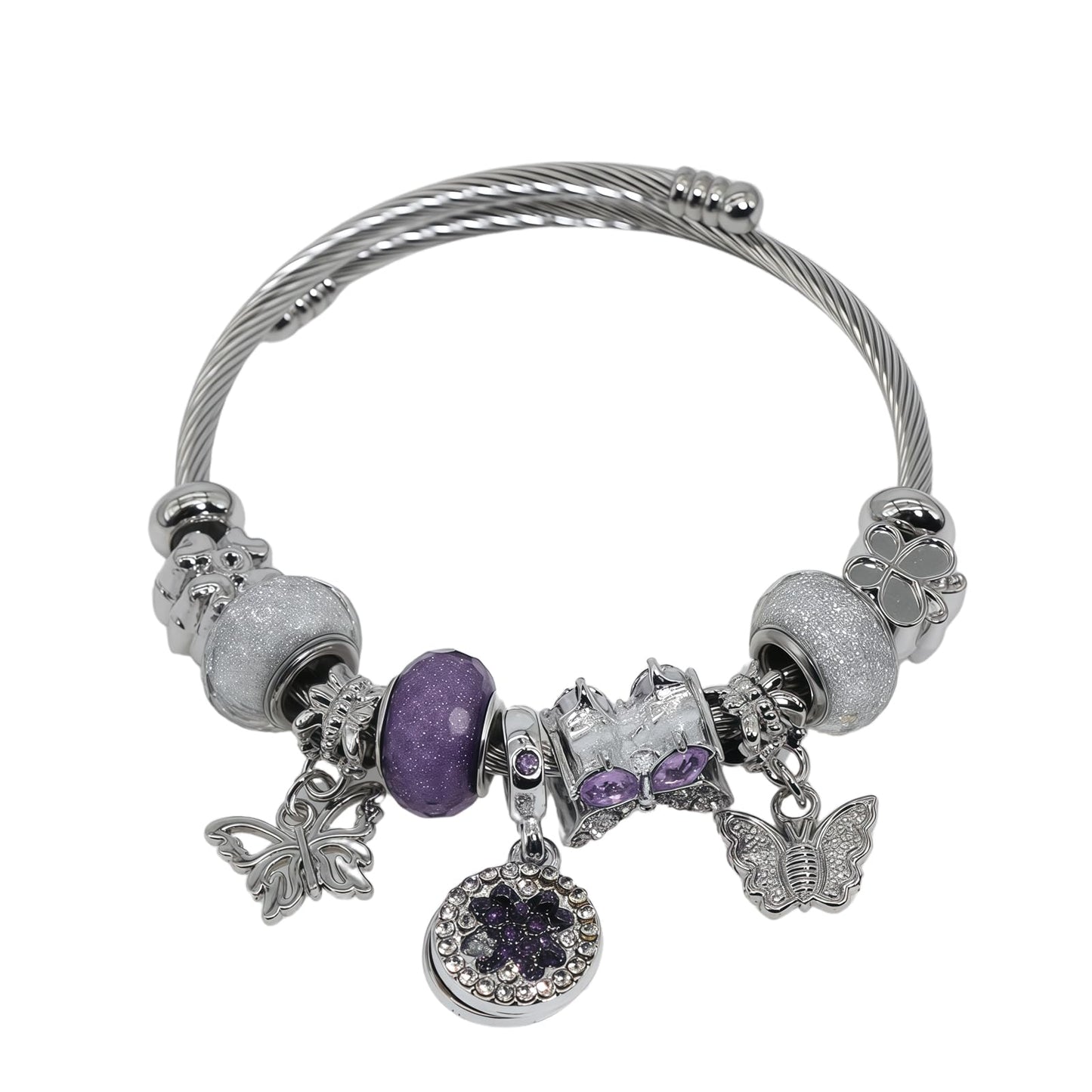 QMWKVNC Charm Bracelets for Womens,Exquisite Cute Cartoon Friendship Silver Bracelets Stainless Steel Bangle, Womens Jewelry Suitable for Holiday Gifts and Birthday Gifts