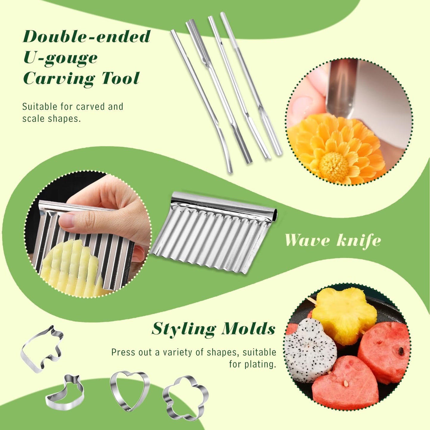 48-Piece Stainless Steel Fruit & Melon Carving Tools Set with Gloves - Watermelon Sculpting Kit, Ergonomic Handles, Portable Case for Culinary Arts, Sculpting, Peeling