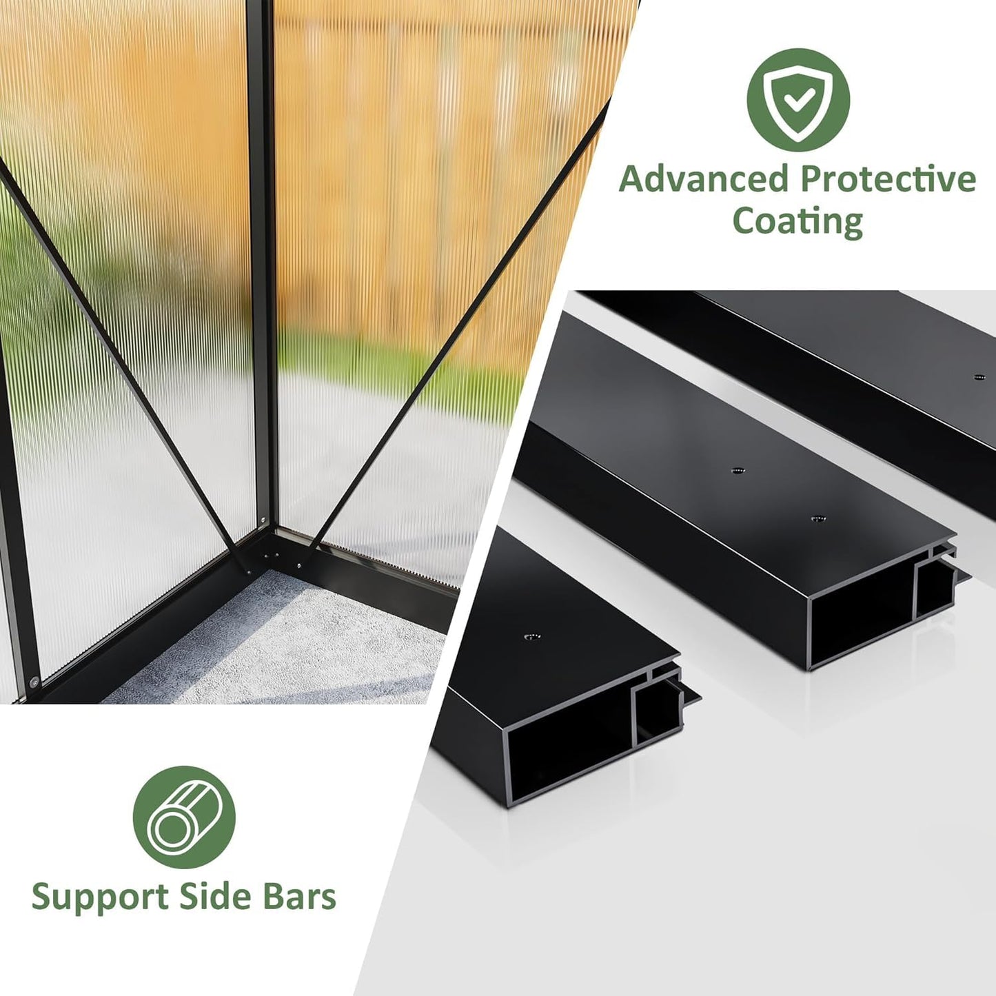 Polar Aurora 10X16 FT Greenhouse, Polycarbonate, Aluminum Frame, Manual Closure, Black