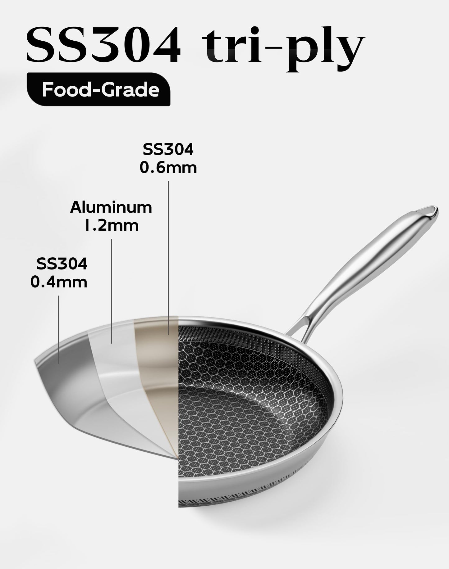 XBM Nonstick Frying Pan with Lid 12-Inch, Durable Stainless Steel Skillet, Induction Cooktop Compatible, PFOA-Free Scratch-Proof, Dishwasher & Oven Safe, Stay-Cool Handle, Silver Kitchen Cookware