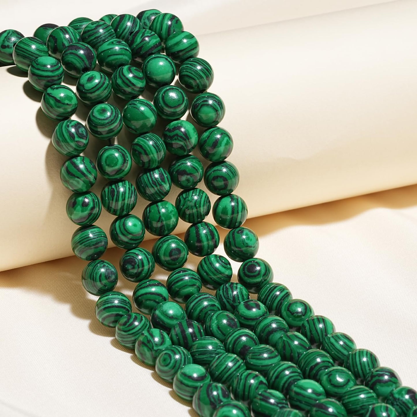 10mm Natural Green Malachite Gemstone Beads Polished Round Smooth Stone Beads for Bracelets Jewelry Making 15inch Loose Beads
