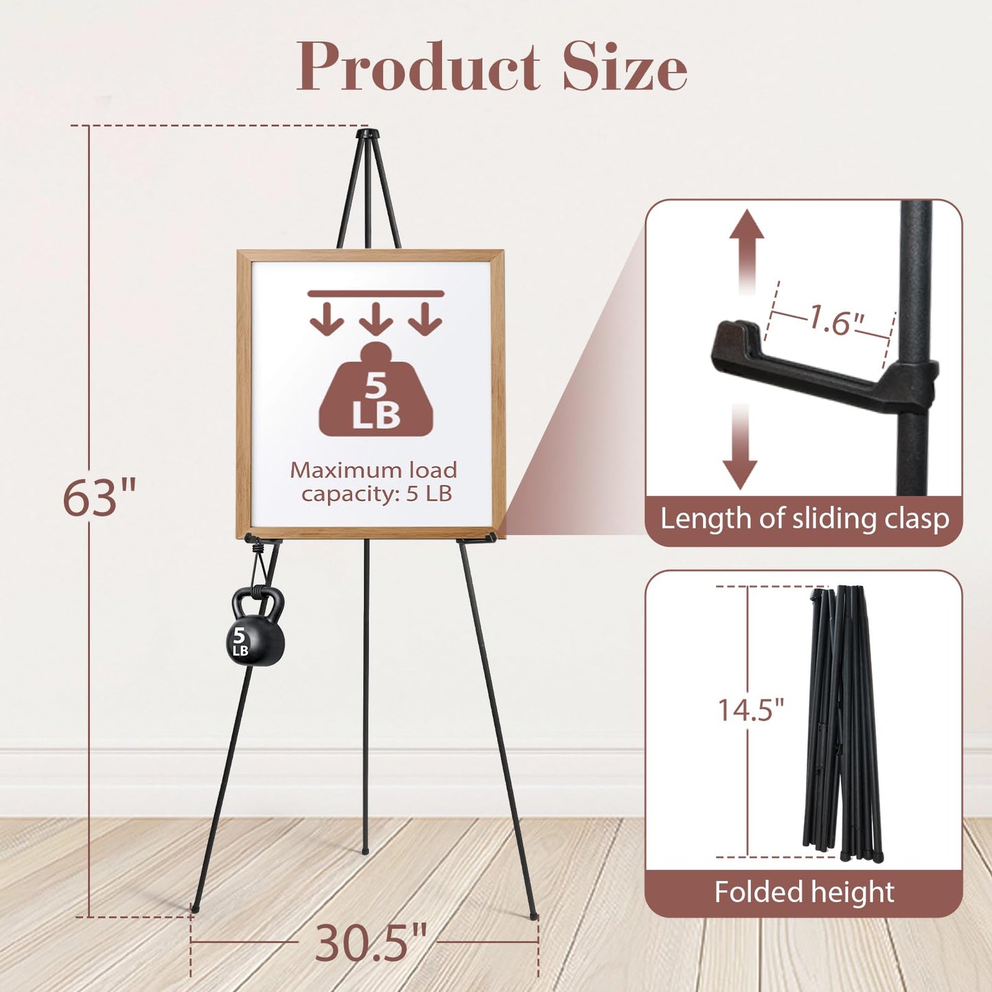 AZEAM 63" Easel Stand for Sign, 3 Pack Portable Easel for Painting, Foldable Black Metal Easel Display Stand Poster Holder Adjustable Sign Stand for Display Wedding Arts Poster