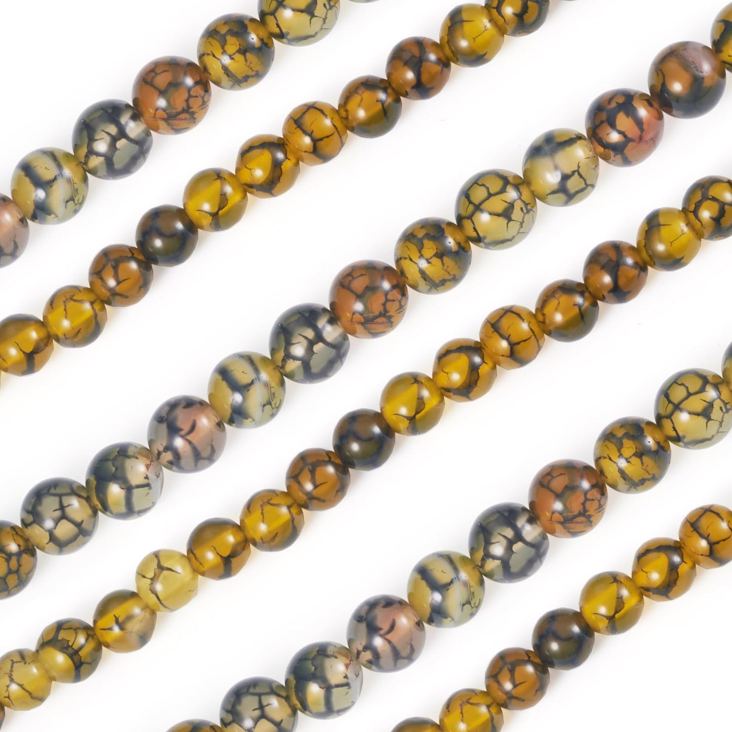 Beadthoven 110pcs Natural Dragon Veins Agate Beads 6mm 8mm Yellow Round Stone Beads Smooth Natural Healing Crystals Gemstone Spacers for DIY Jewelry Making Crafts Friendship Bracelets Necklace