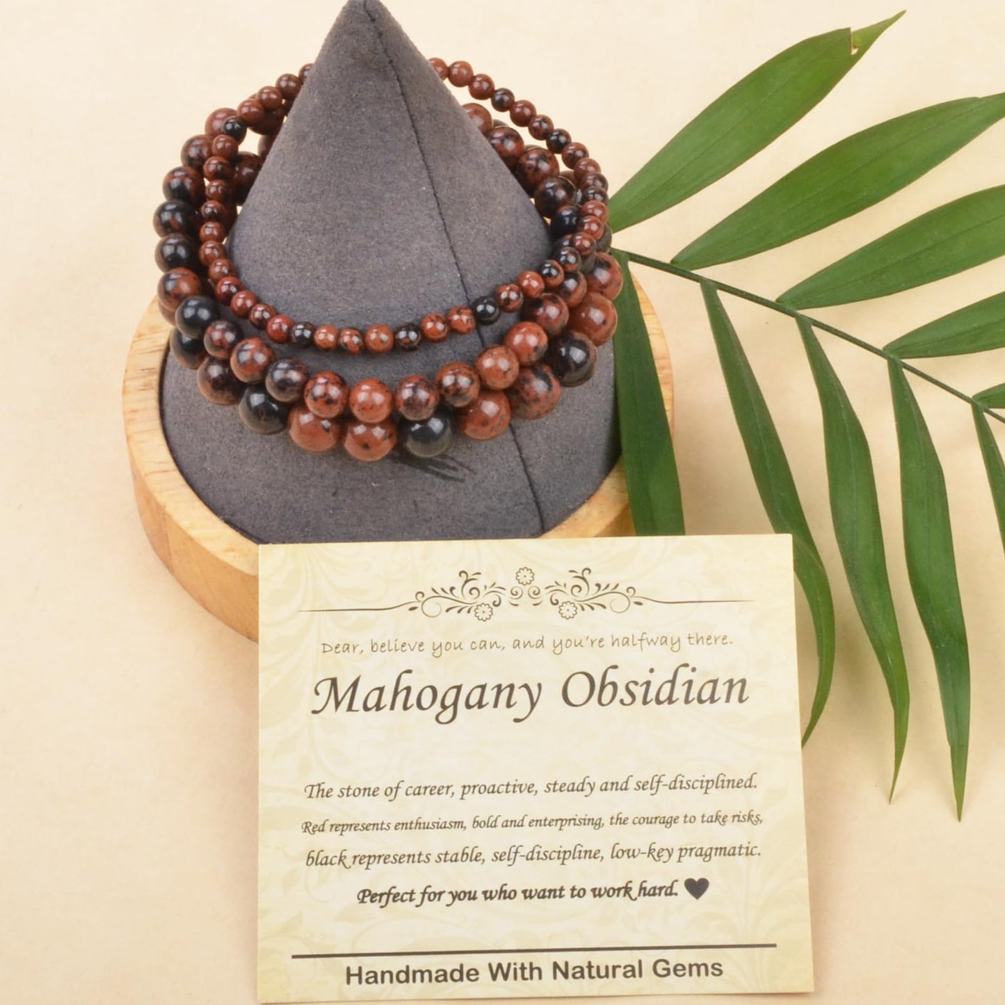 CHCCOYE 4mm Natural Healing Gemstone Bracelet Handmade Yoga Stretch Elastic Bracelet Stress Relief Crystal Jewelry for Men and Women (4mm,Mahogany Obsidian)
